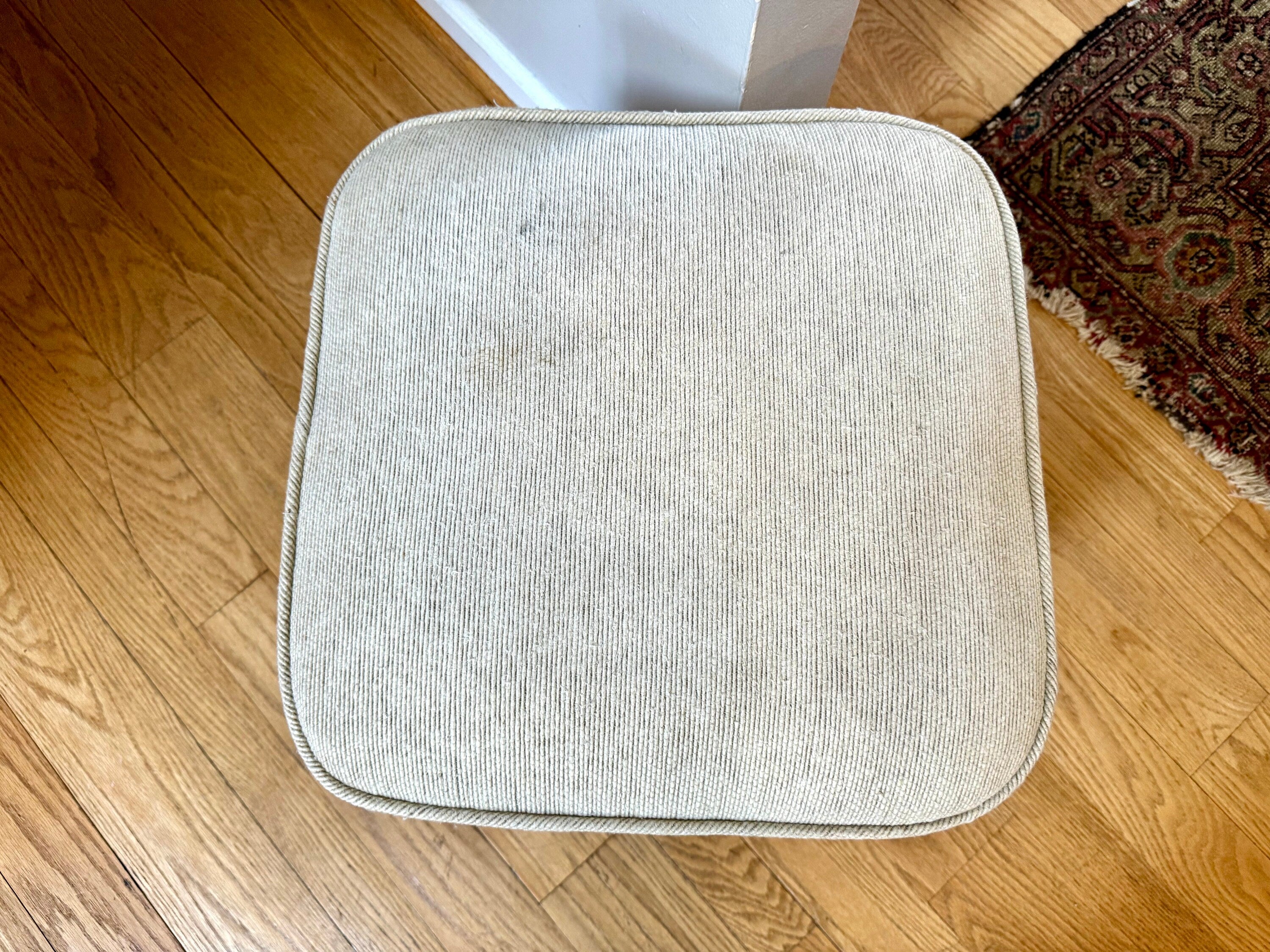 Mid Century Modern Ottoman | White Fabric Foot Stool | White Fabric Square Ottoman | Danish Modern Decor | Wood Legged Footstool | MCM Stool