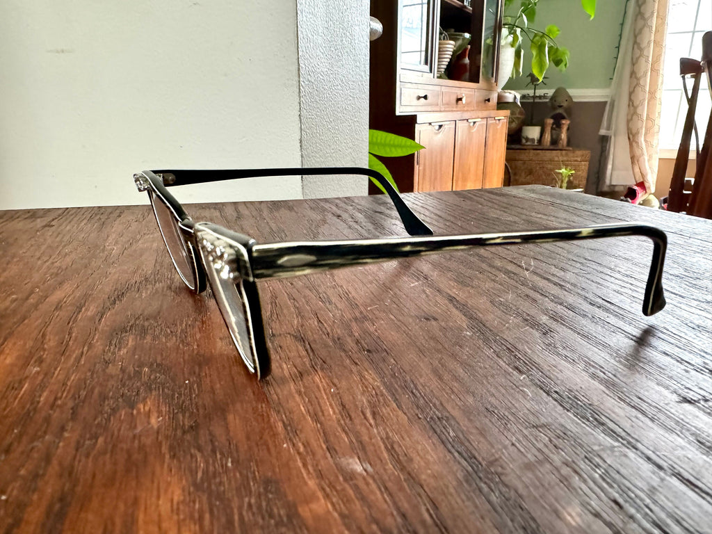 Vtg Pair Of 1950's Cat Eye Eyeglasses | Bausch and Lomb Eyewear | Cats Eye Glasses | Jeweled Eyeglasses| Black and White Striped Eyewear
