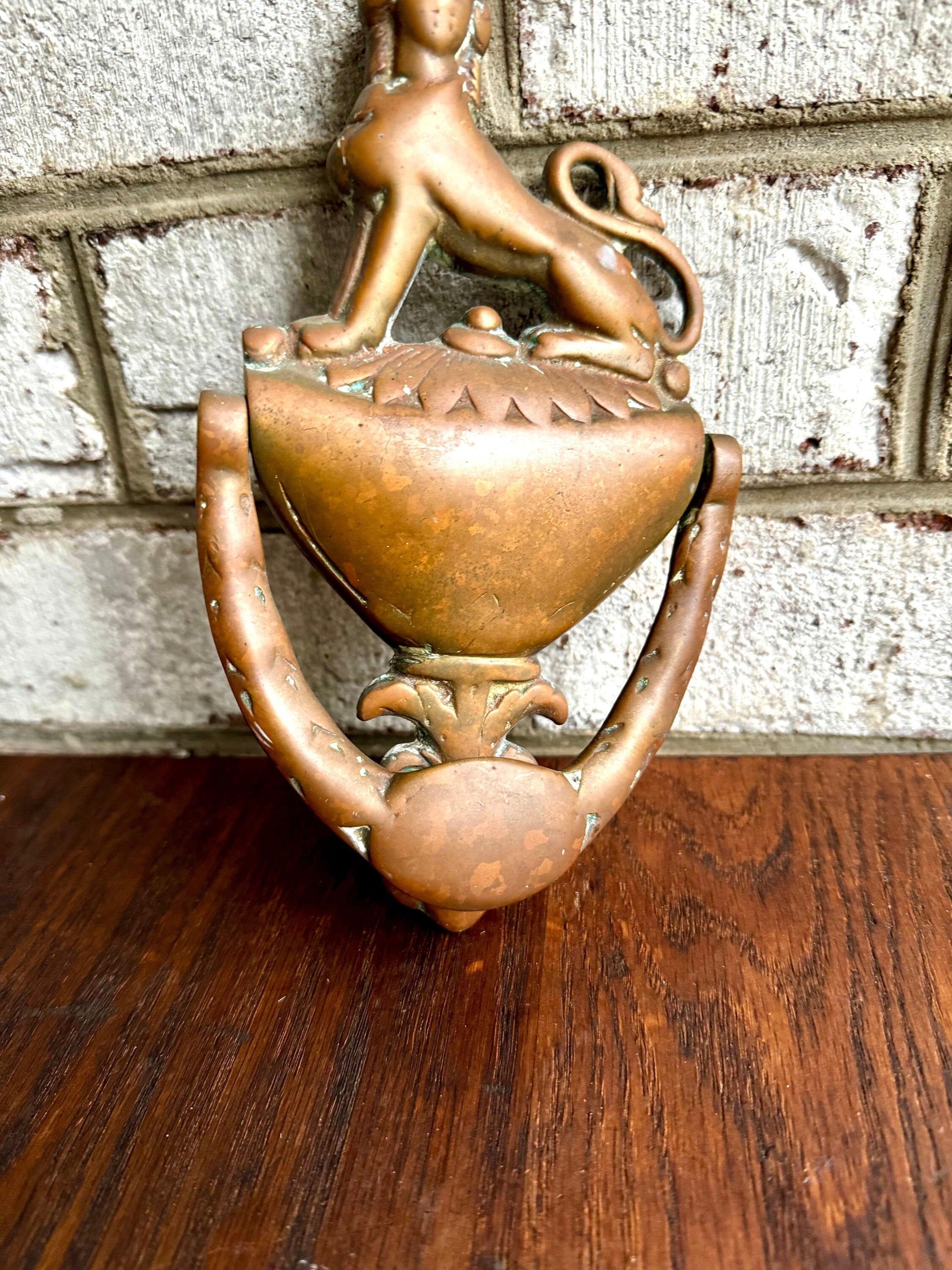 Antique Bronze Sphinx Door Knocker | Rustic 1800's Sphinx Door Knocker | English Regency Sphinx Door Decor | Neoclassic Motif Design Knocker