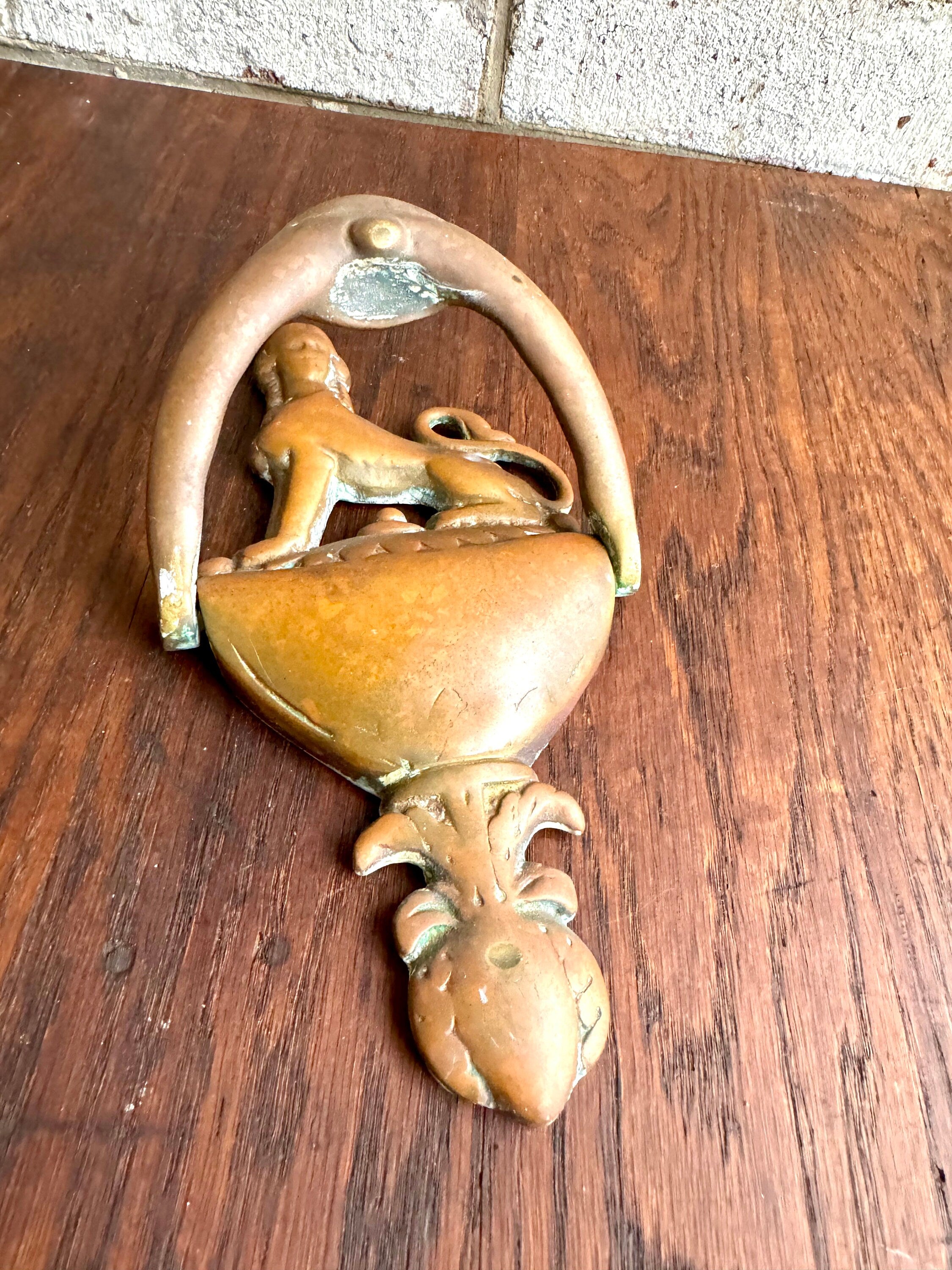 Antique Bronze Sphinx Door Knocker | Rustic 1800's Sphinx Door Knocker | English Regency Sphinx Door Decor | Neoclassic Motif Design Knocker