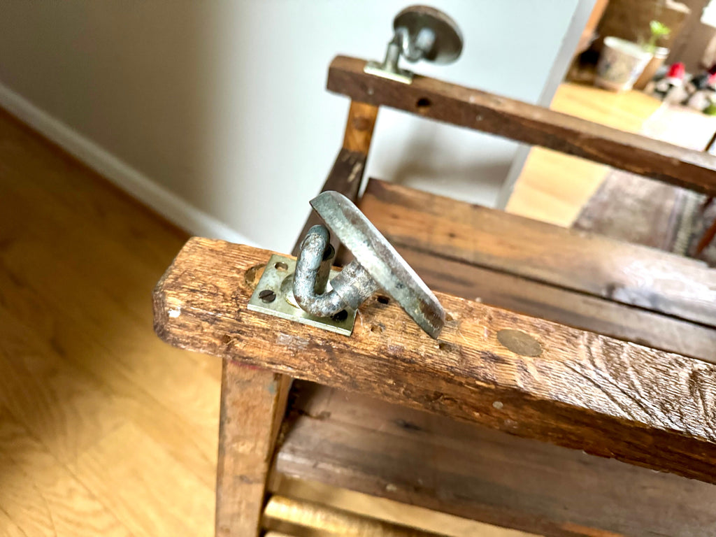Antique Wooden Rolling Storage Cart | Rolling Cobblers Leather Scrap Cart | Oak Rolling Blanket Storage | Dowel Rod Storage Bin | Wood Bin
