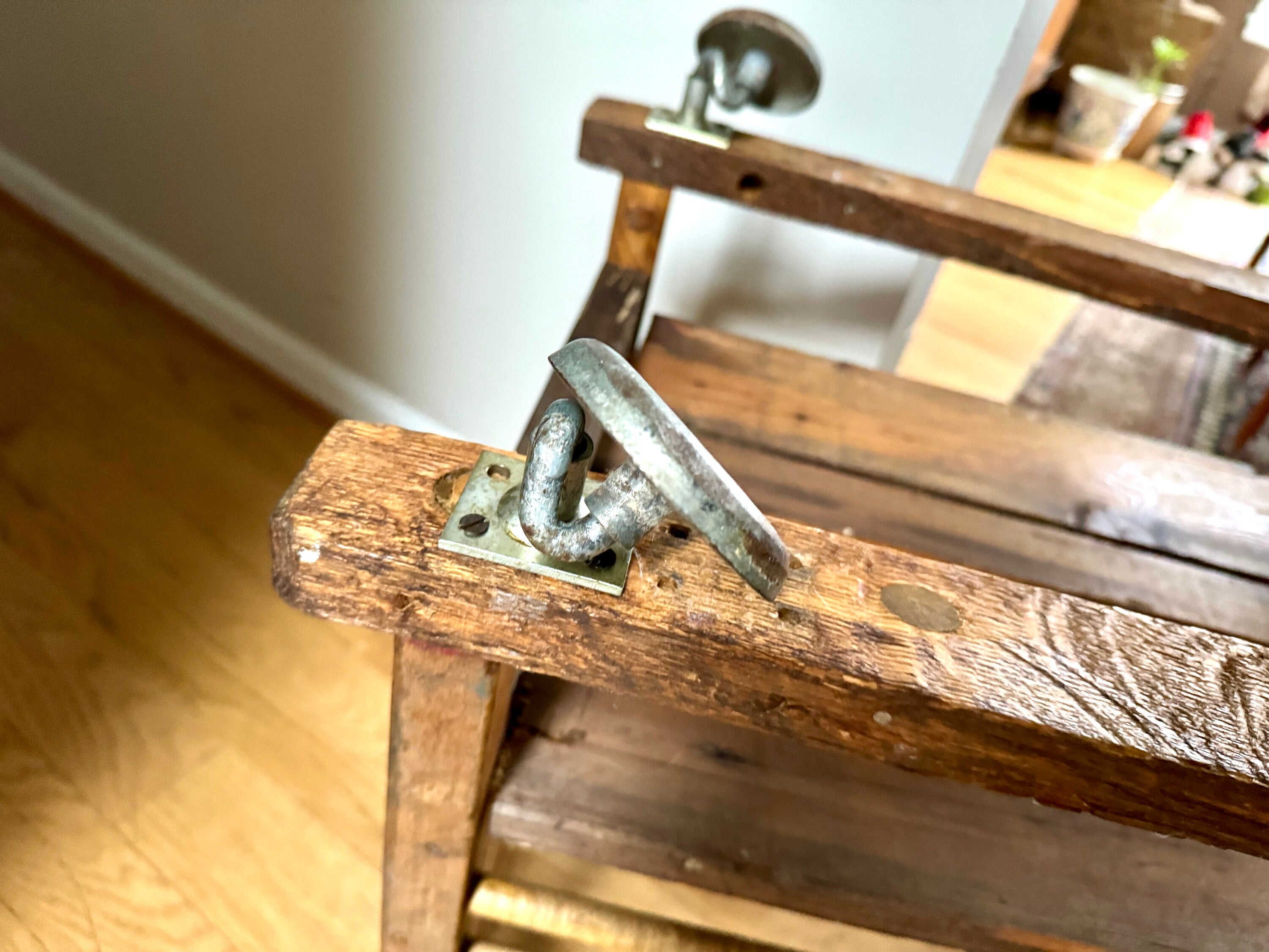 Antique Wooden Rolling Storage Cart | Rolling Cobblers Leather Scrap Cart | Oak Rolling Blanket Storage | Dowel Rod Storage Bin | Wood Bin