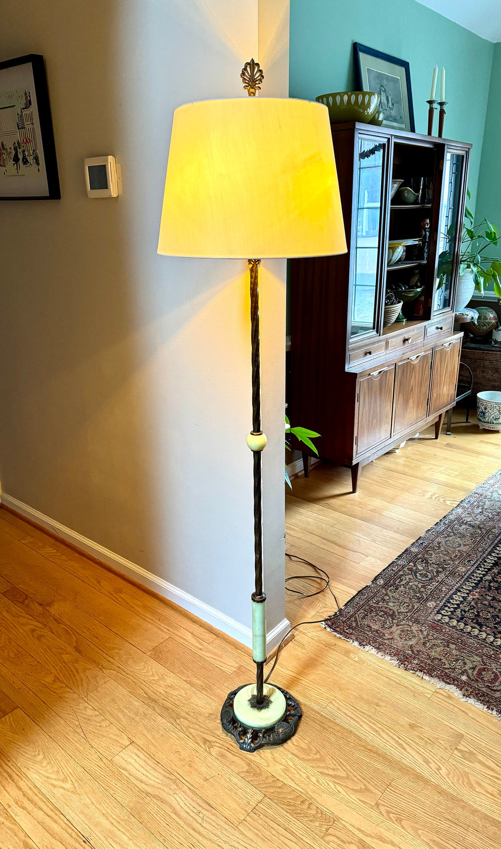 Artistic Brass & Bronze Works Floor Lamp | Antique Brass and Onyx Floor Lamp | Signed Ornate Onyx and Brass Floor Lamp | Shade Not Inc