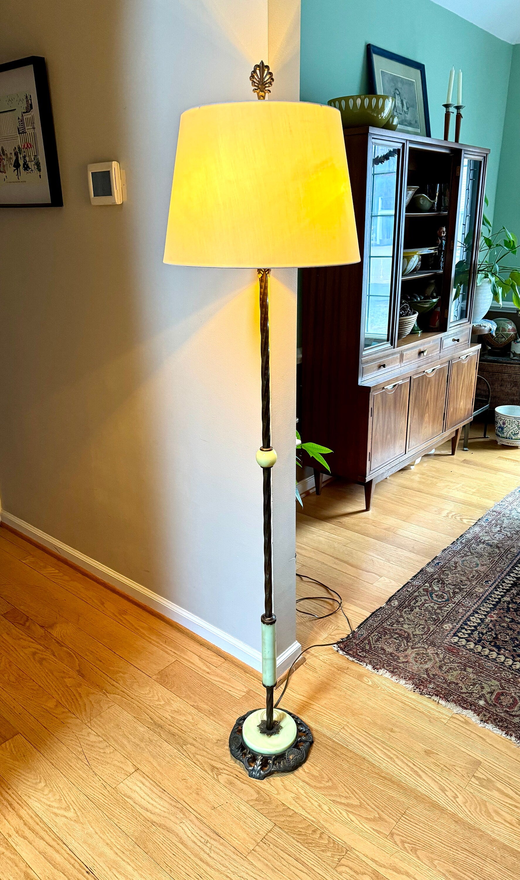 Artistic Brass & Bronze Works Floor Lamp | Antique Brass and Onyx Floor Lamp | Signed Ornate Onyx and Brass Floor Lamp | Shade Not Inc