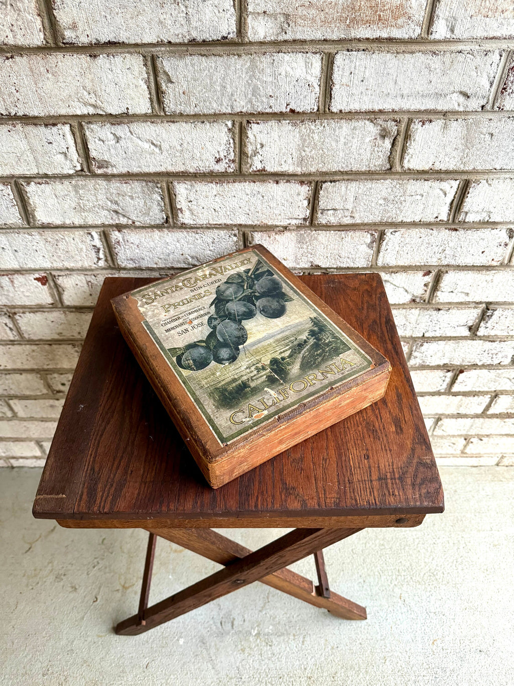 Antique Wood Castle Brothers Prune Box | Distressed Wood Prune Box | California Sun-Dried Prune Box | Santa Clara Valley Sun Dried Prune Box