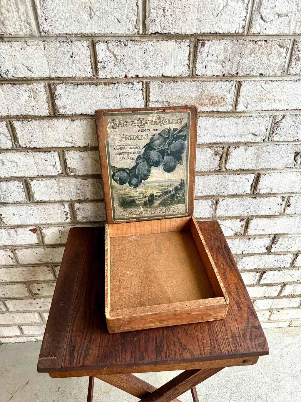 Antique Wood Castle Brothers Prune Box | Distressed Wood Prune Box | California Sun-Dried Prune Box | Santa Clara Valley Sun Dried Prune Box