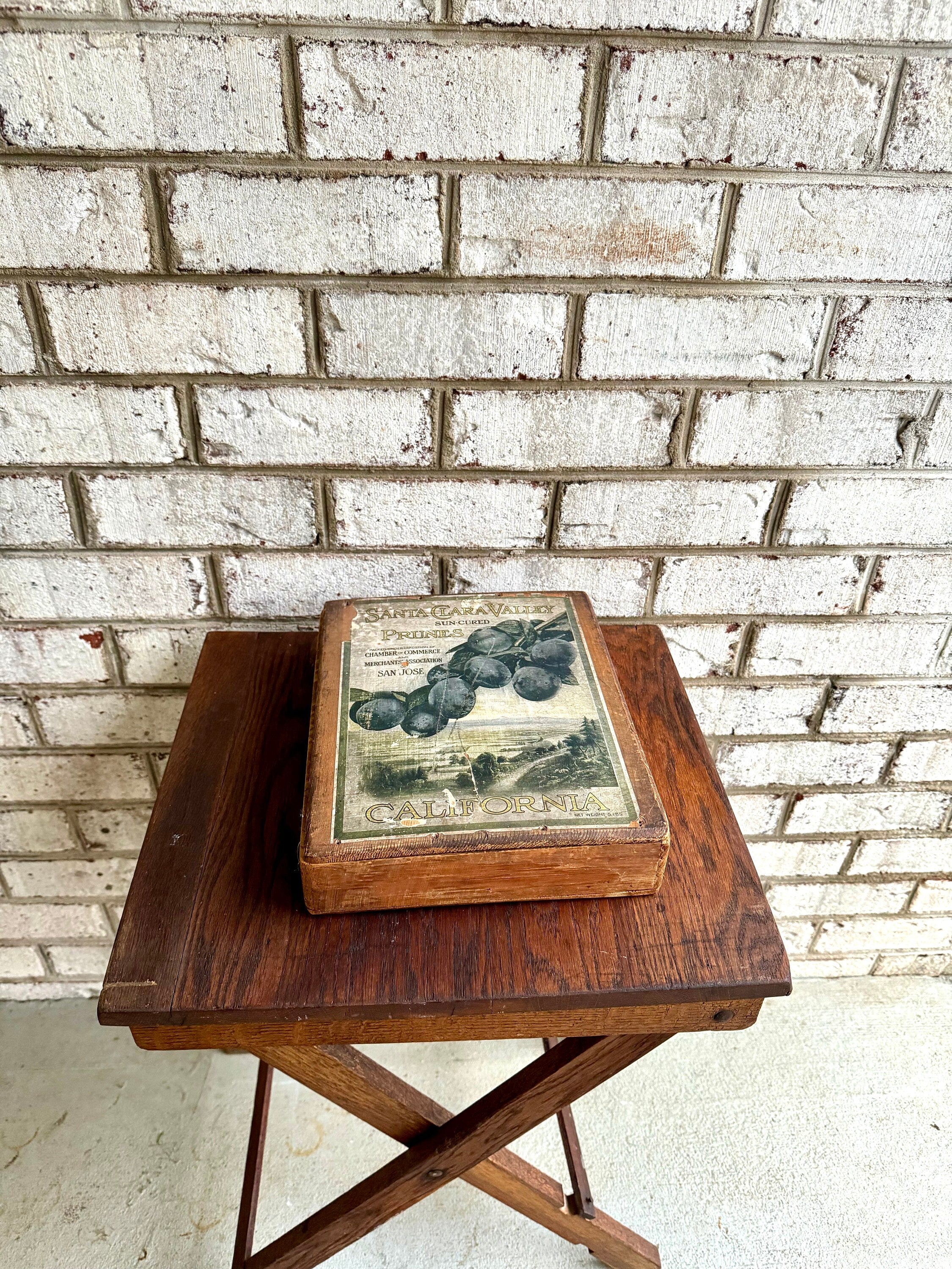 Antique Wood Castle Brothers Prune Box | Distressed Wood Prune Box | California Sun-Dried Prune Box | Santa Clara Valley Sun Dried Prune Box
