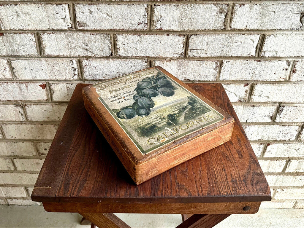 Antique Wood Castle Brothers Prune Box | Distressed Wood Prune Box | California Sun-Dried Prune Box | Santa Clara Valley Sun Dried Prune Box