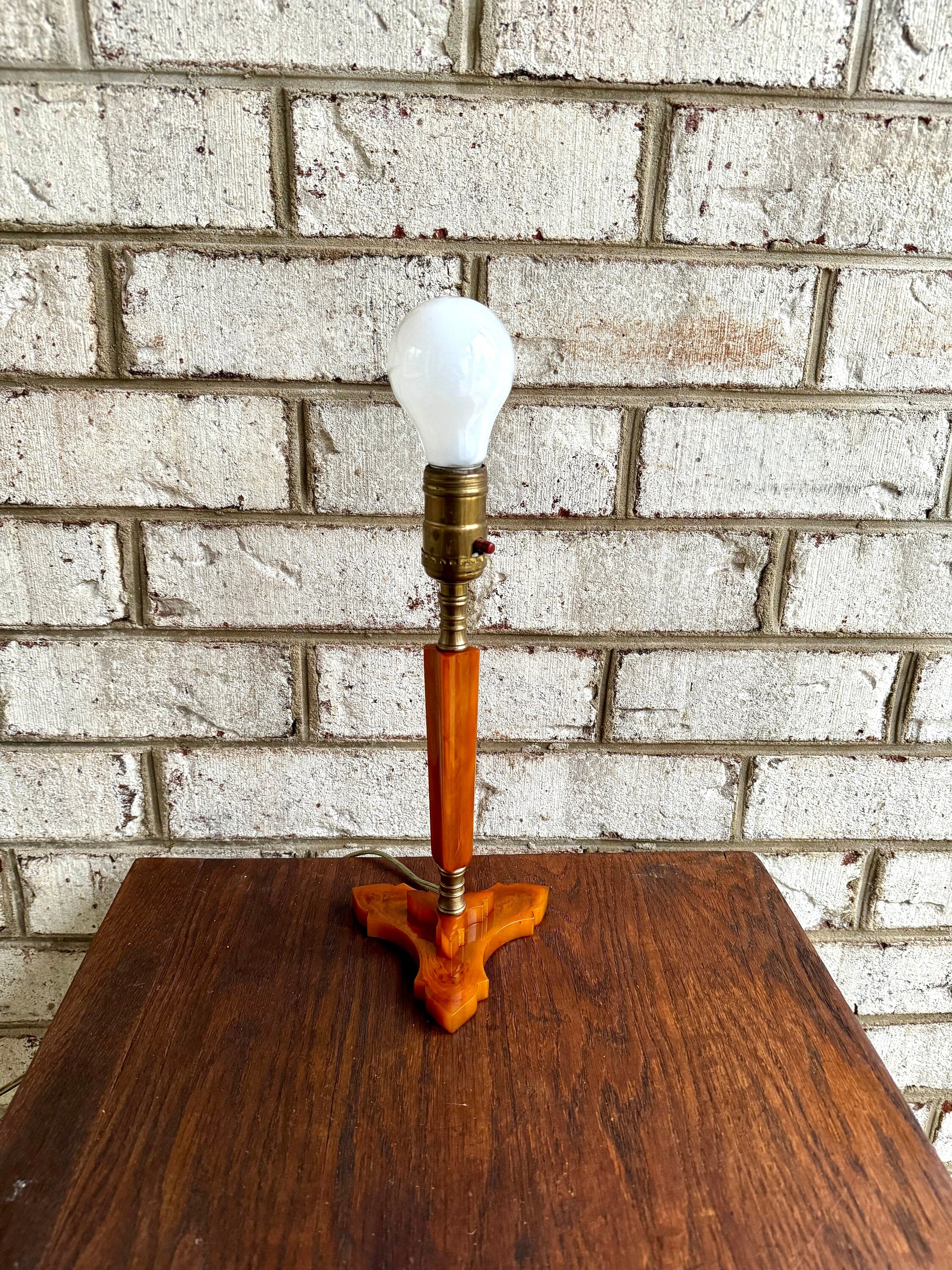 Small Bakelite Lamp | Vintage Butterscotch Bakelite Desk Lamp | Small Bakelite Table Lamp | Machine Age Art Deco Catalin/Bakelite Lamp (Shade NI)