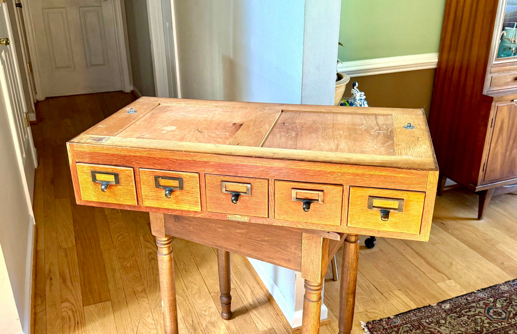 Vtg Wooden Globe Wernicke Card Catalog | Wood Card Catalog Cabinet | Rustic Storage | 5 Drawer Globe Cabinet| Library Card Catalog Table
