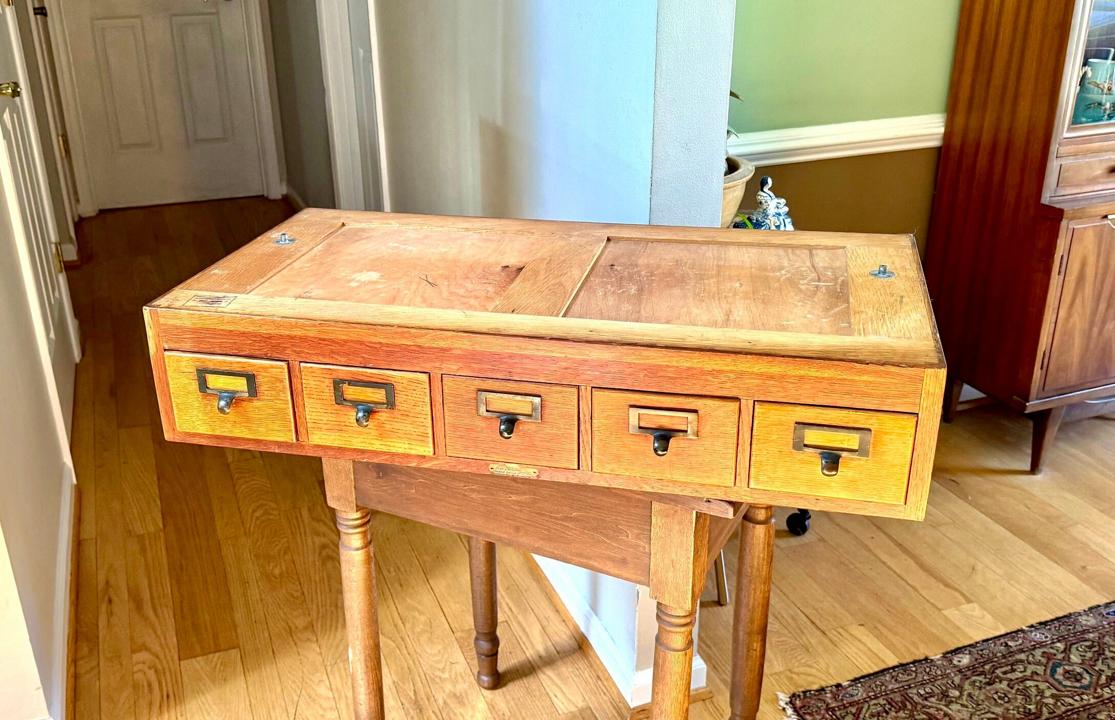 Vtg Wooden Globe Wernicke Card Catalog | Wood Card Catalog Cabinet | Rustic Storage | 5 Drawer Globe Cabinet| Library Card Catalog Table
