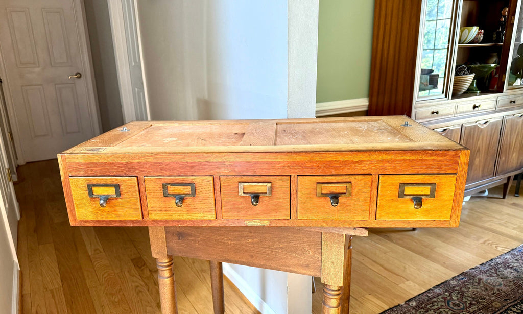 Vtg Wooden Globe Wernicke Card Catalog | Wood Card Catalog Cabinet | Rustic Storage | 5 Drawer Globe Cabinet| Library Card Catalog Table