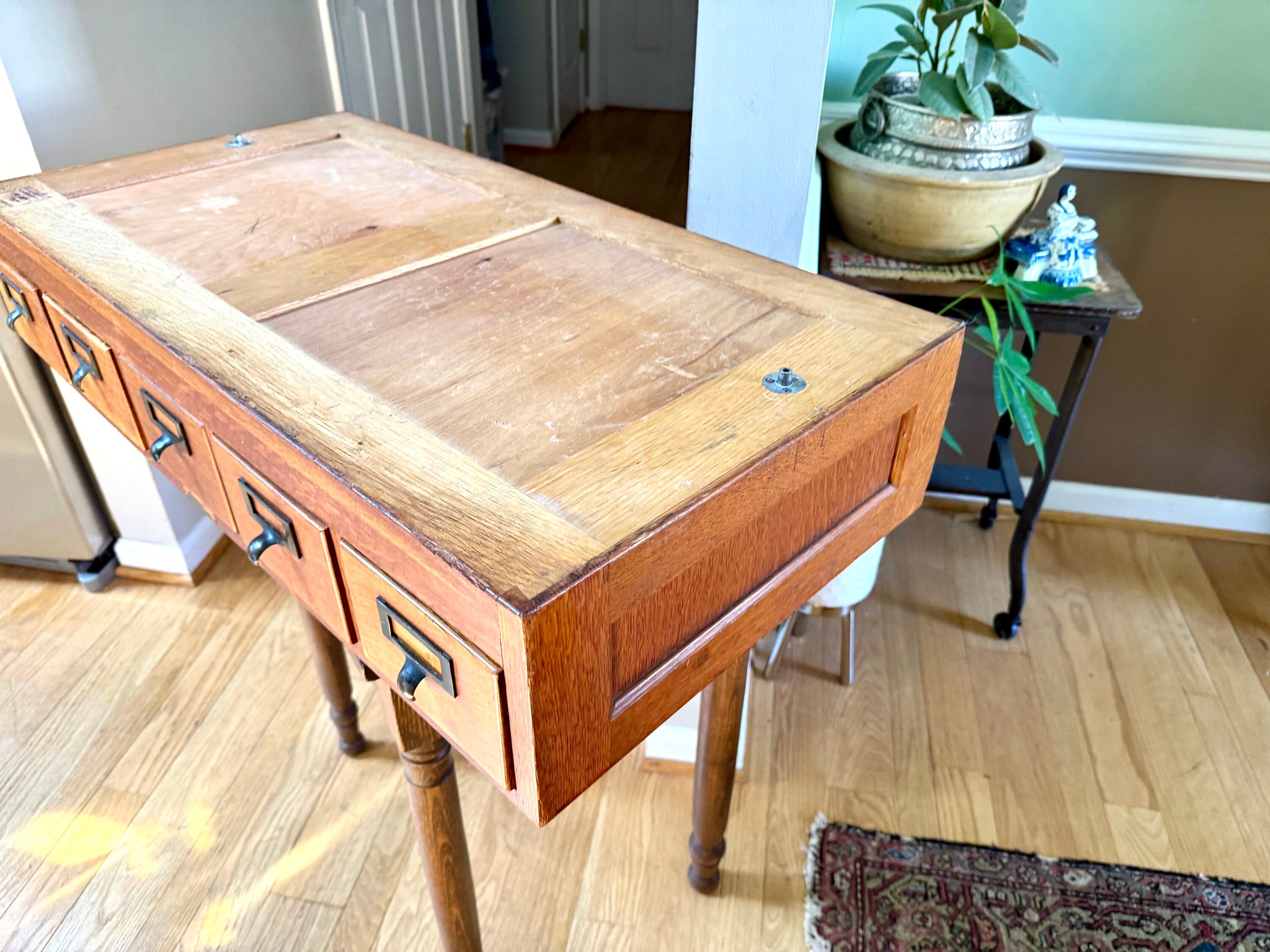 Vtg Wooden Globe Wernicke Card Catalog | Wood Card Catalog Cabinet | Rustic Storage | 5 Drawer Globe Cabinet| Library Card Catalog Table