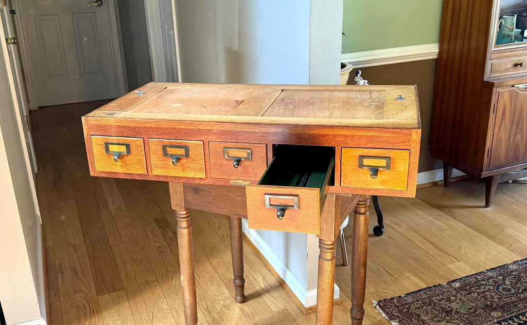 Vtg Wooden Globe Wernicke Card Catalog | Wood Card Catalog Cabinet | Rustic Storage | 5 Drawer Globe Cabinet| Library Card Catalog Table