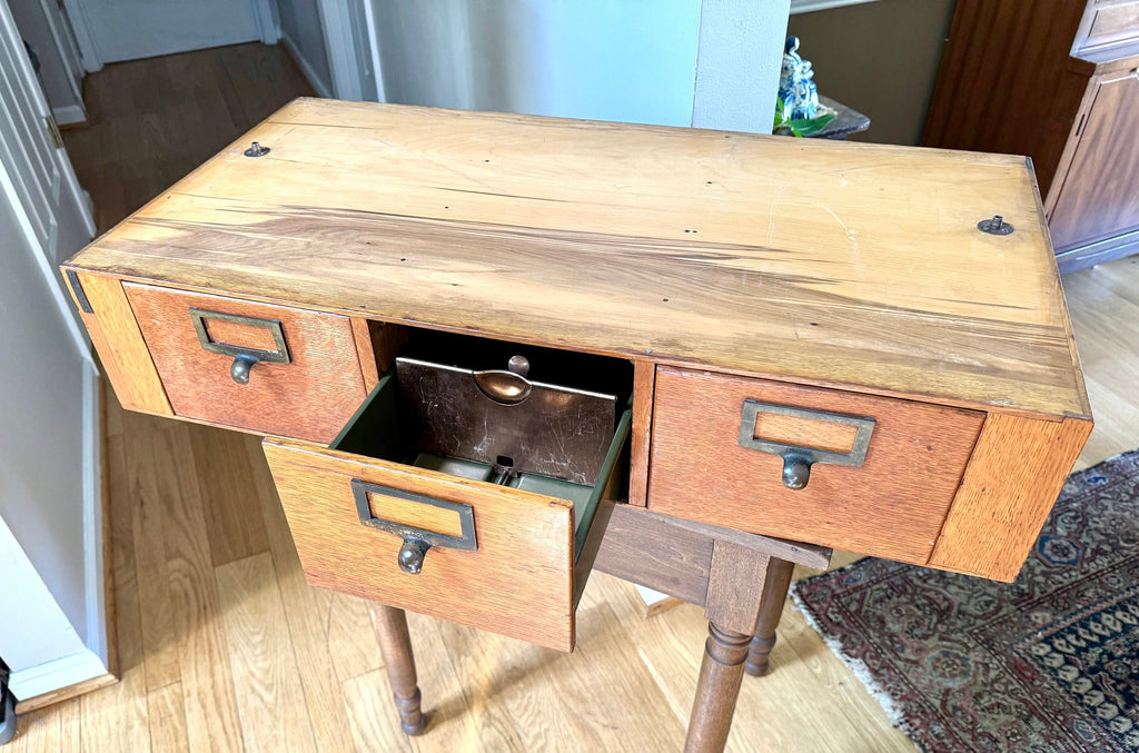 Vtg Wooden Globe Wernicke Card Catalog | Wood Card Catalog Cabinet | Rustic Storage | 3 Drawer Globe Cabinet| Library Card Catalog Table