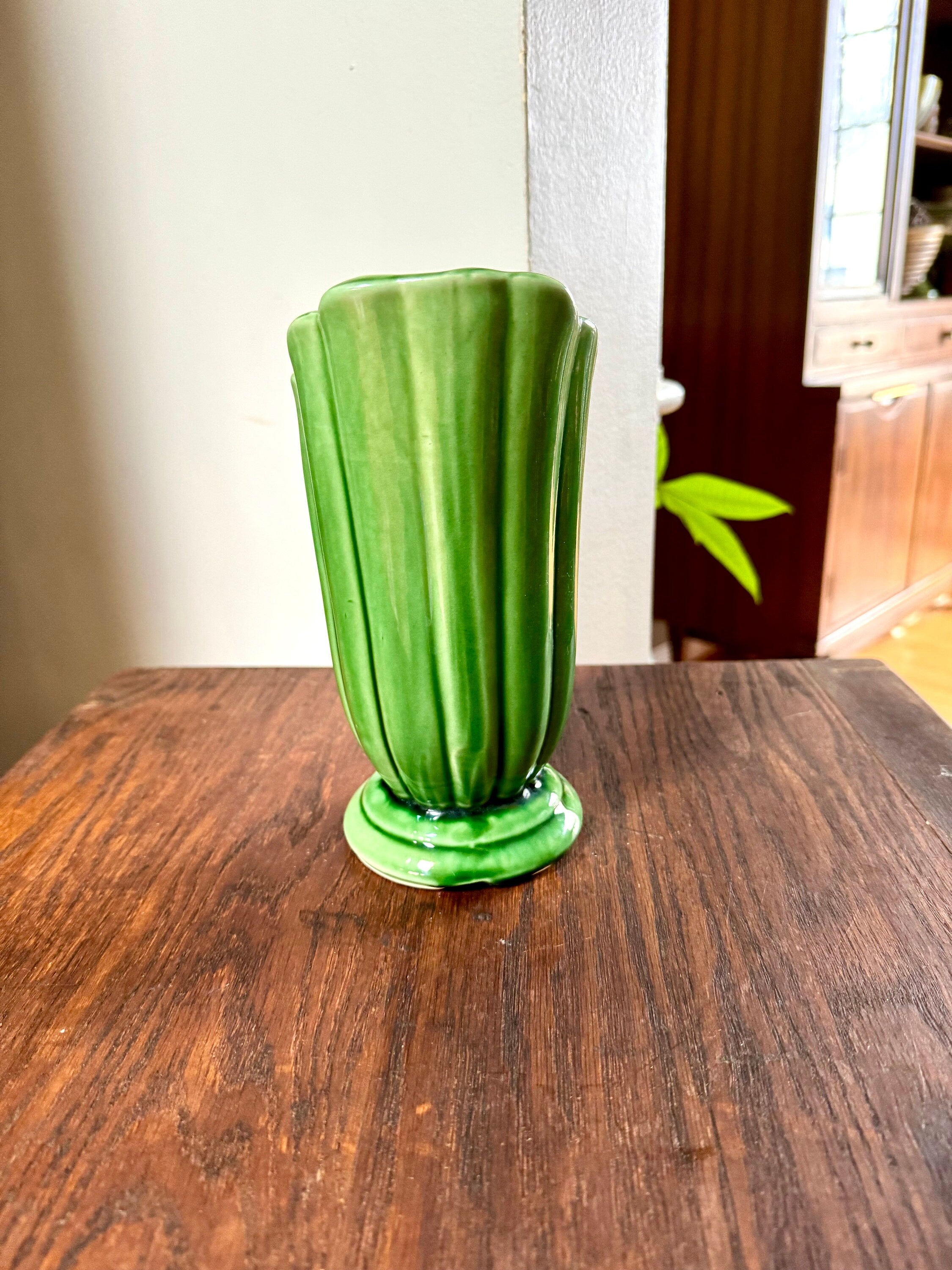 Vtg Shawnee 828 Ceramic Pitcher | Emerald Green Pottery Vase | Dragon Handle Ceramic Pitcher | Art Deco Shawnee Vase