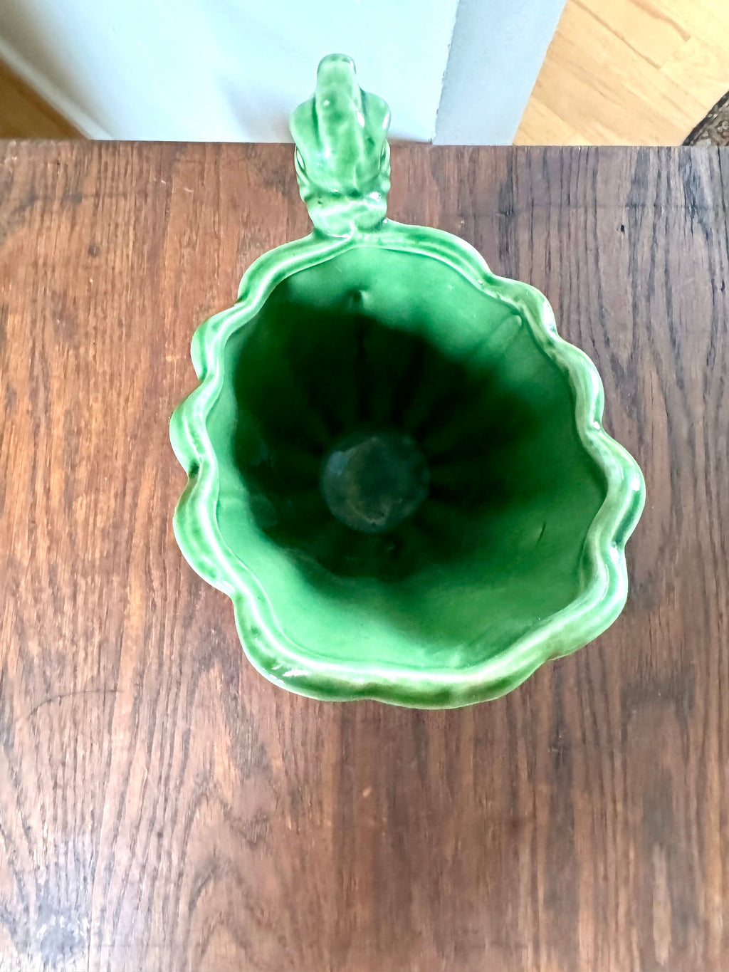 Vtg Shawnee 828 Ceramic Pitcher | Emerald Green Pottery Vase | Dragon Handle Ceramic Pitcher | Art Deco Shawnee Vase