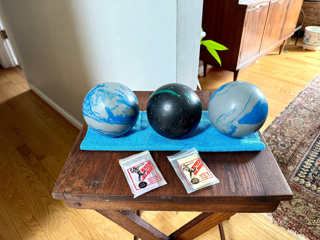 Vtg Marbleized Duck Pins Balls | Duck Pin Bowling Balls | Blue and Black Duck Pin Balls | 3 Duckpin Bowling Balls | Duckpin Ball Set