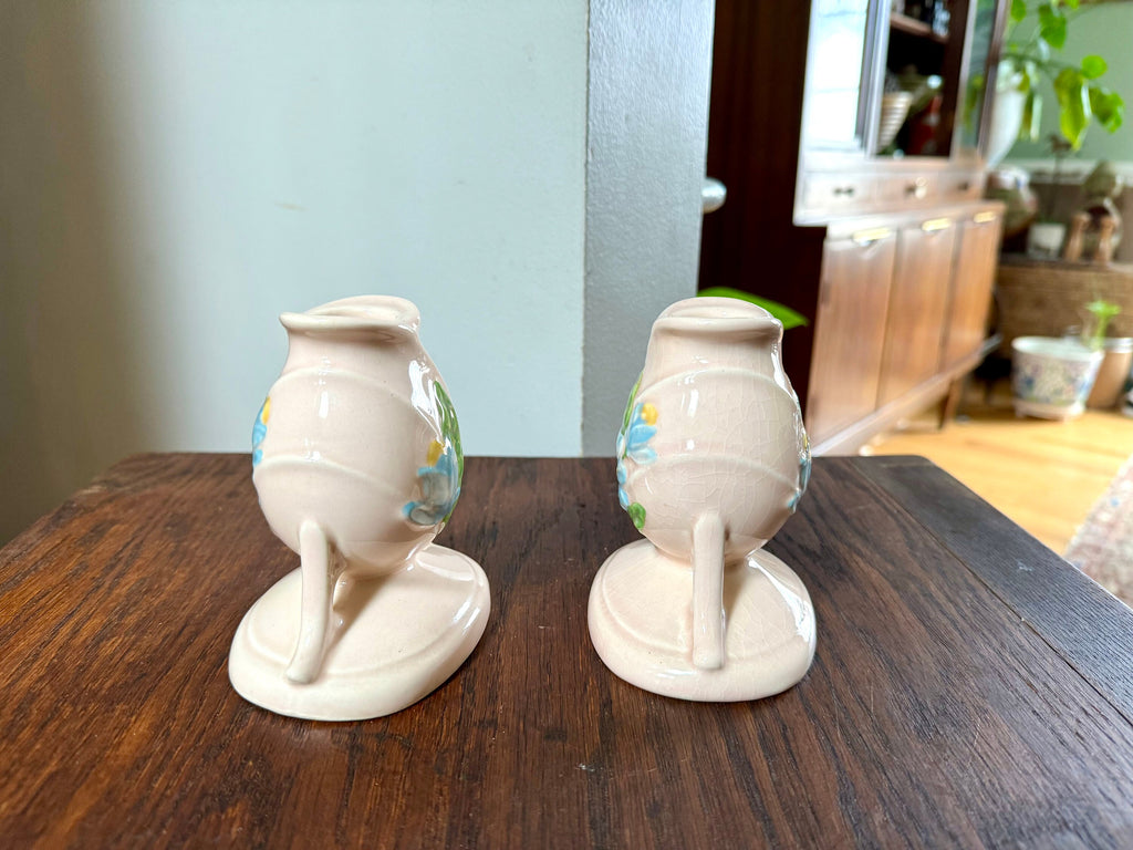 Vtg Hull Ceramic Candlestick Holders | Hull USA H-24 Candleholders | Floral Ceramic Candle Holders | Blue Magnolia Candleholders