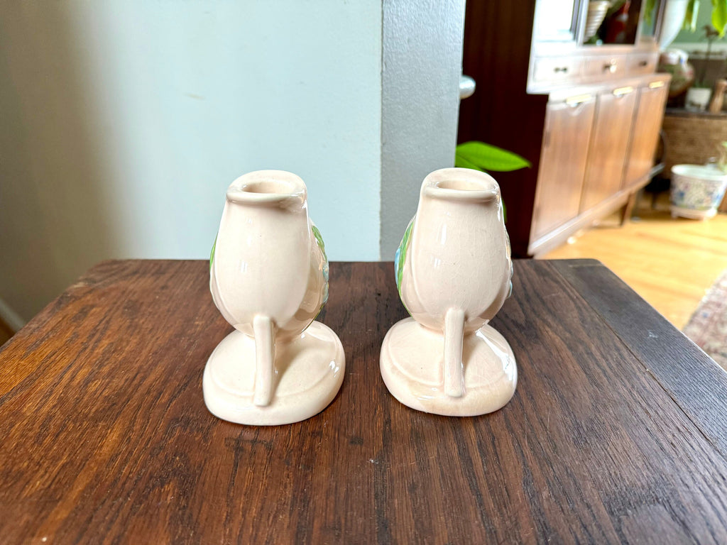 Vtg Hull Ceramic Candlestick Holders | Hull USA H-24 Candleholders | Floral Ceramic Candle Holders | Blue Magnolia Candleholders