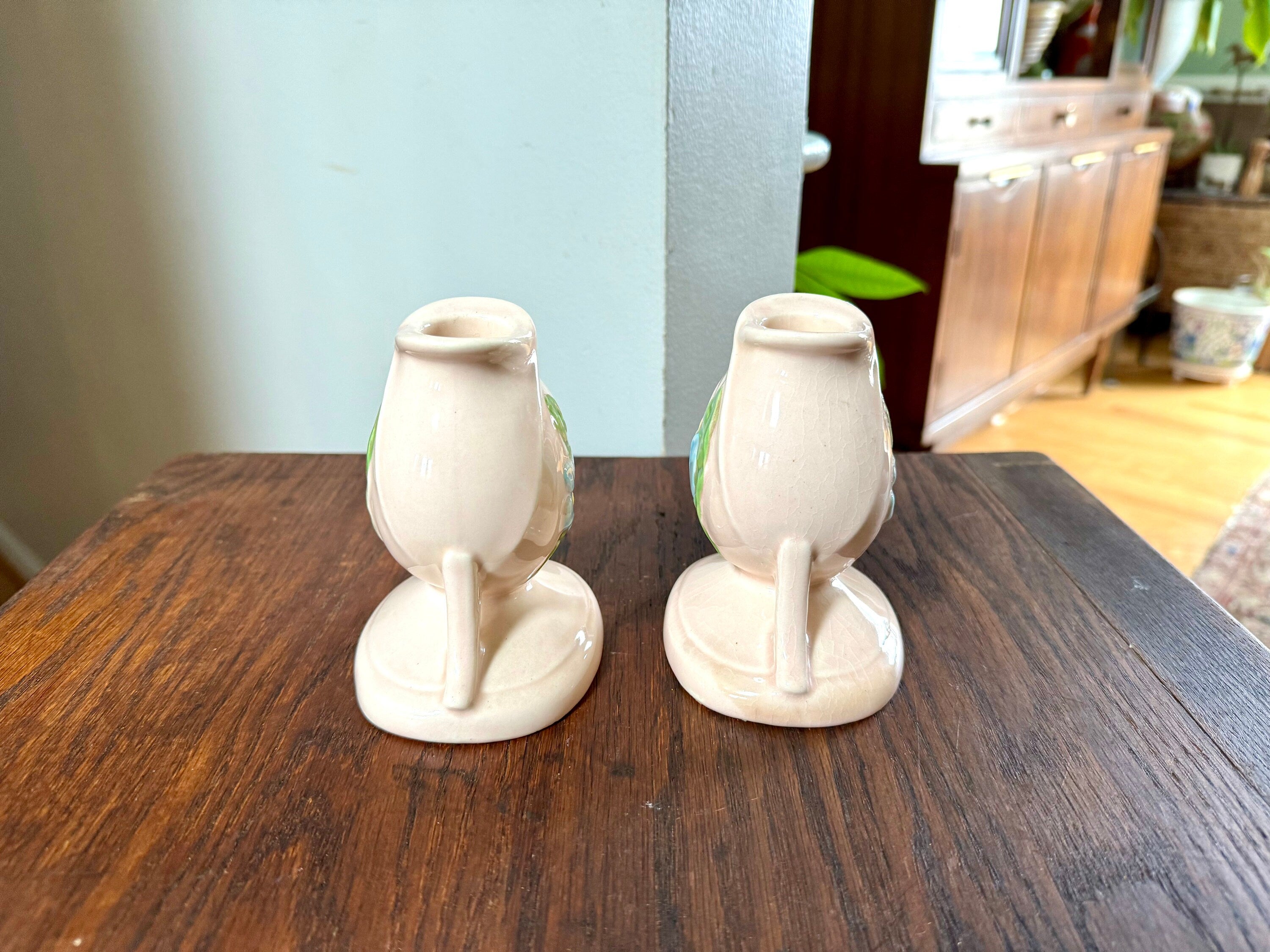 Vtg Hull Ceramic Candlestick Holders | Hull USA H-24 Candleholders | Floral Ceramic Candle Holders | Blue Magnolia Candleholders