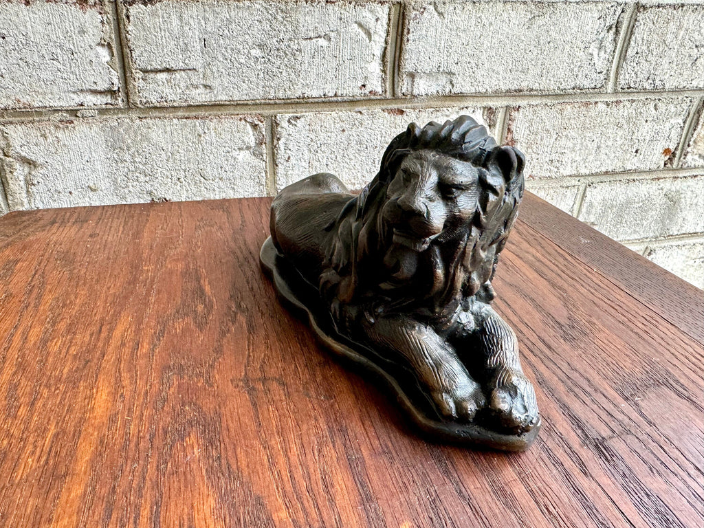 Vtg Bronze Resting Lion Statue | Laying Lion Brass Statue | Bronze Lion Figuring | Lion Sculpture | Mid Century Lion Statue