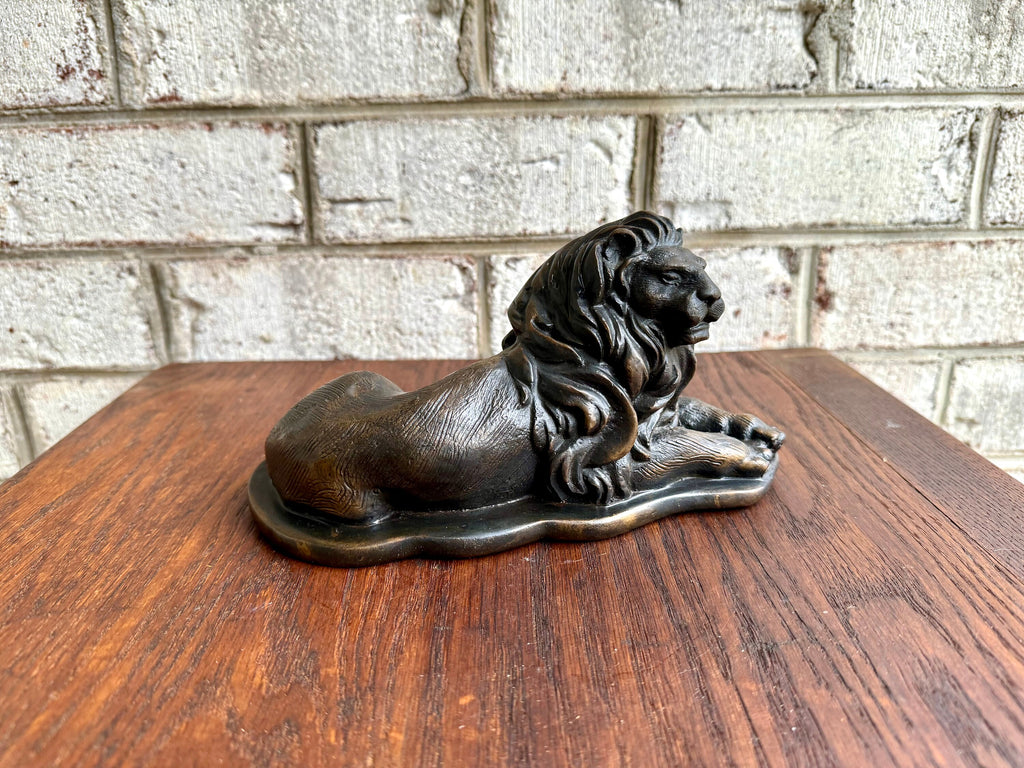 Vtg Bronze Resting Lion Statue | Laying Lion Brass Statue | Bronze Lion Figuring | Lion Sculpture | Mid Century Lion Statue