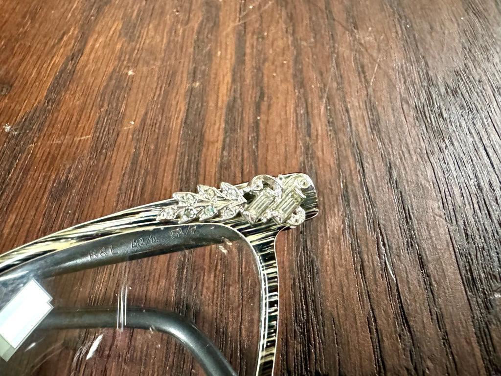 Vtg Pair Of 1950's Cat Eye Eyeglasses | Bausch and Lomb Eyewear | Cats Eye Glasses | Jeweled Eyeglasses| Black and White Striped Eyewear