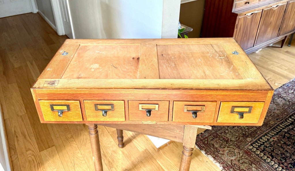 Vtg Wooden Globe Wernicke Card Catalog | Wood Card Catalog Cabinet | Rustic Storage | 5 Drawer Globe Cabinet| Library Card Catalog Table