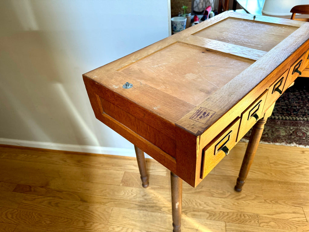 Vtg Wooden Globe Wernicke Card Catalog | Wood Card Catalog Cabinet | Rustic Storage | 5 Drawer Globe Cabinet| Library Card Catalog Table