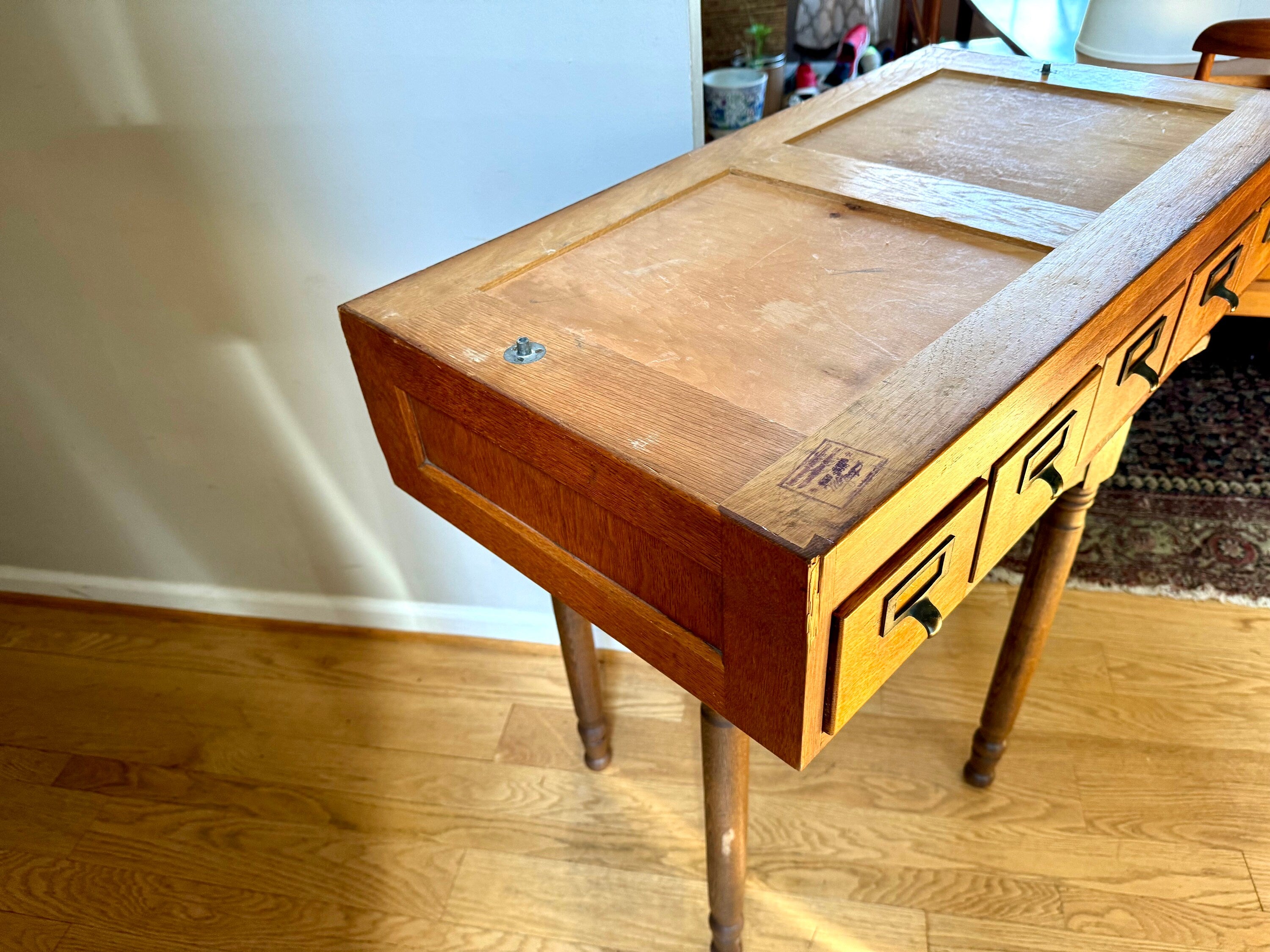 Vtg Wooden Globe Wernicke Card Catalog | Wood Card Catalog Cabinet | Rustic Storage | 5 Drawer Globe Cabinet| Library Card Catalog Table