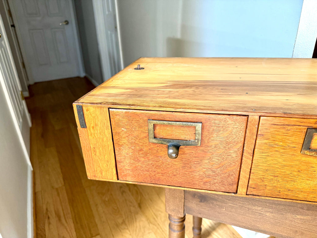 Vtg Wooden Globe Wernicke Card Catalog | Wood Card Catalog Cabinet | Rustic Storage | 3 Drawer Globe Cabinet| Library Card Catalog Table