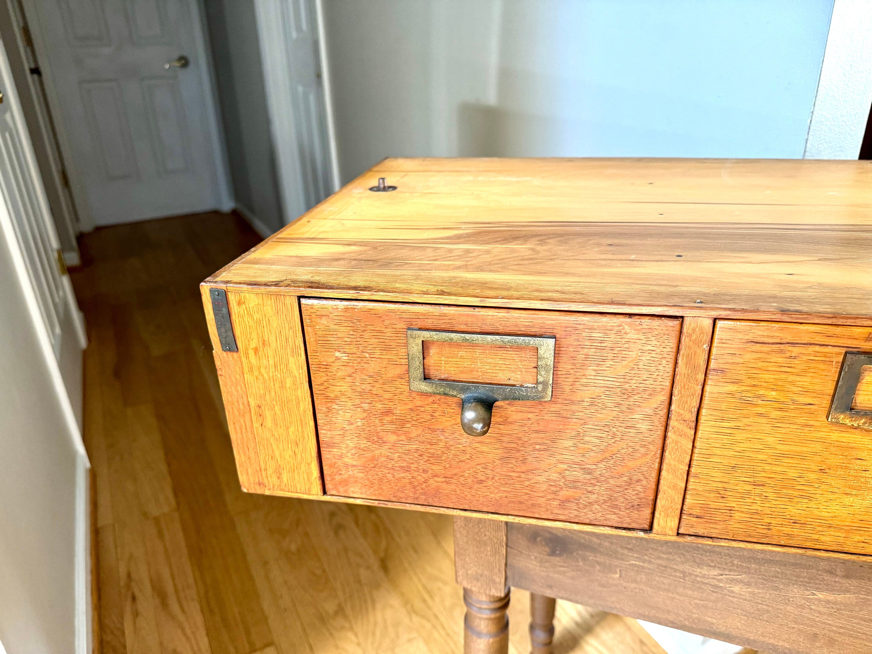 Vtg Wooden Globe Wernicke Card Catalog | Wood Card Catalog Cabinet | Rustic Storage | 3 Drawer Globe Cabinet| Library Card Catalog Table