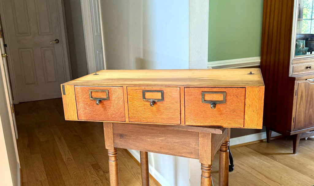 Vtg Wooden Globe Wernicke Card Catalog | Wood Card Catalog Cabinet | Rustic Storage | 3 Drawer Globe Cabinet| Library Card Catalog Table