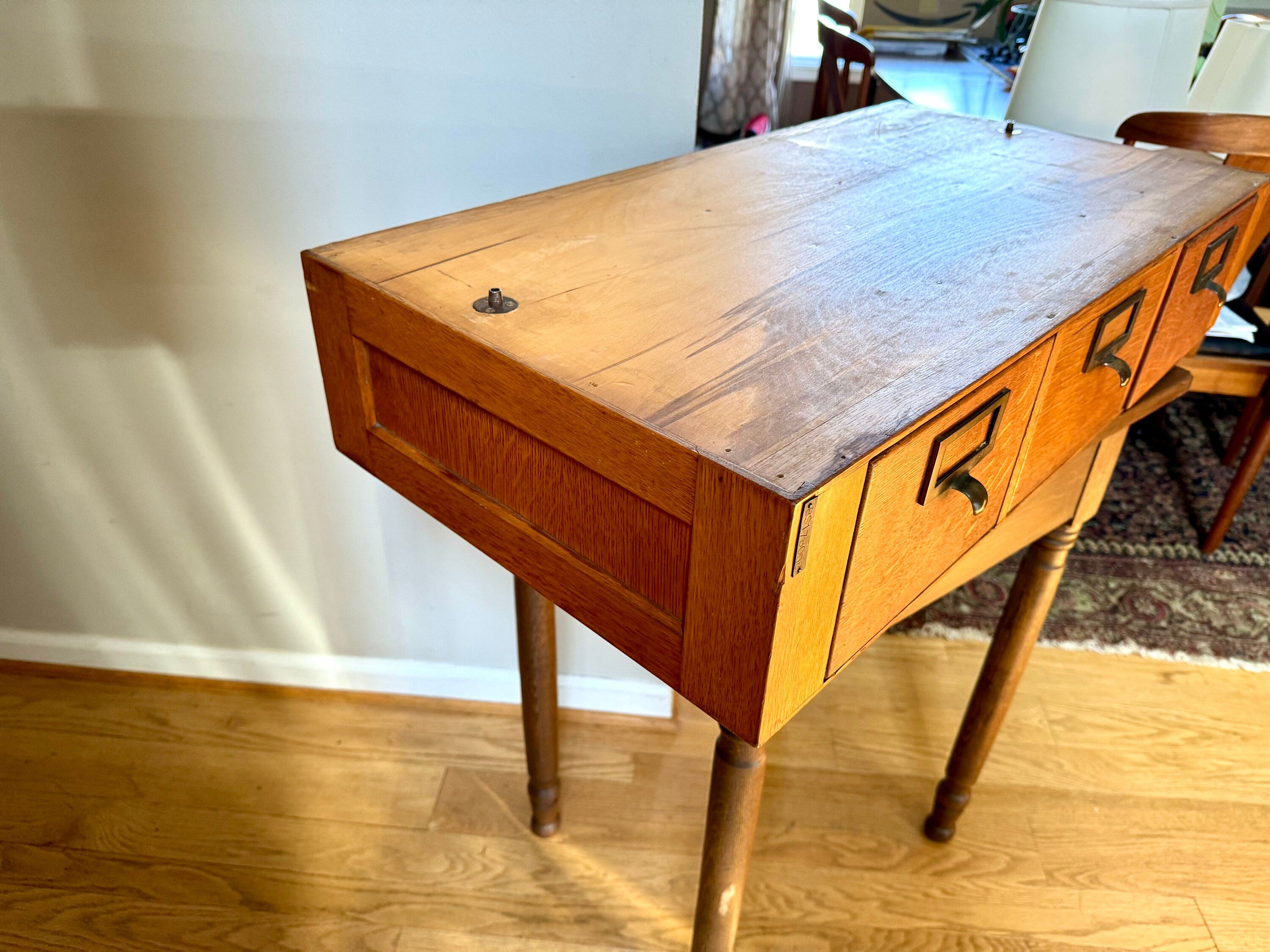 Vtg Wooden Globe Wernicke Card Catalog | Wood Card Catalog Cabinet | Rustic Storage | 3 Drawer Globe Cabinet| Library Card Catalog Table
