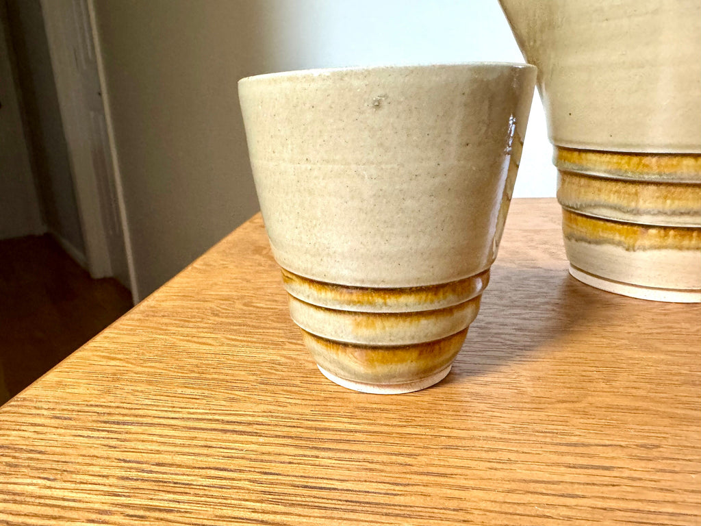 Vtg Stoneware Pottery Pitcher and 2 Cups | Ceramic Pitcher and Mugs | Glazed Stoneware Drinking Set