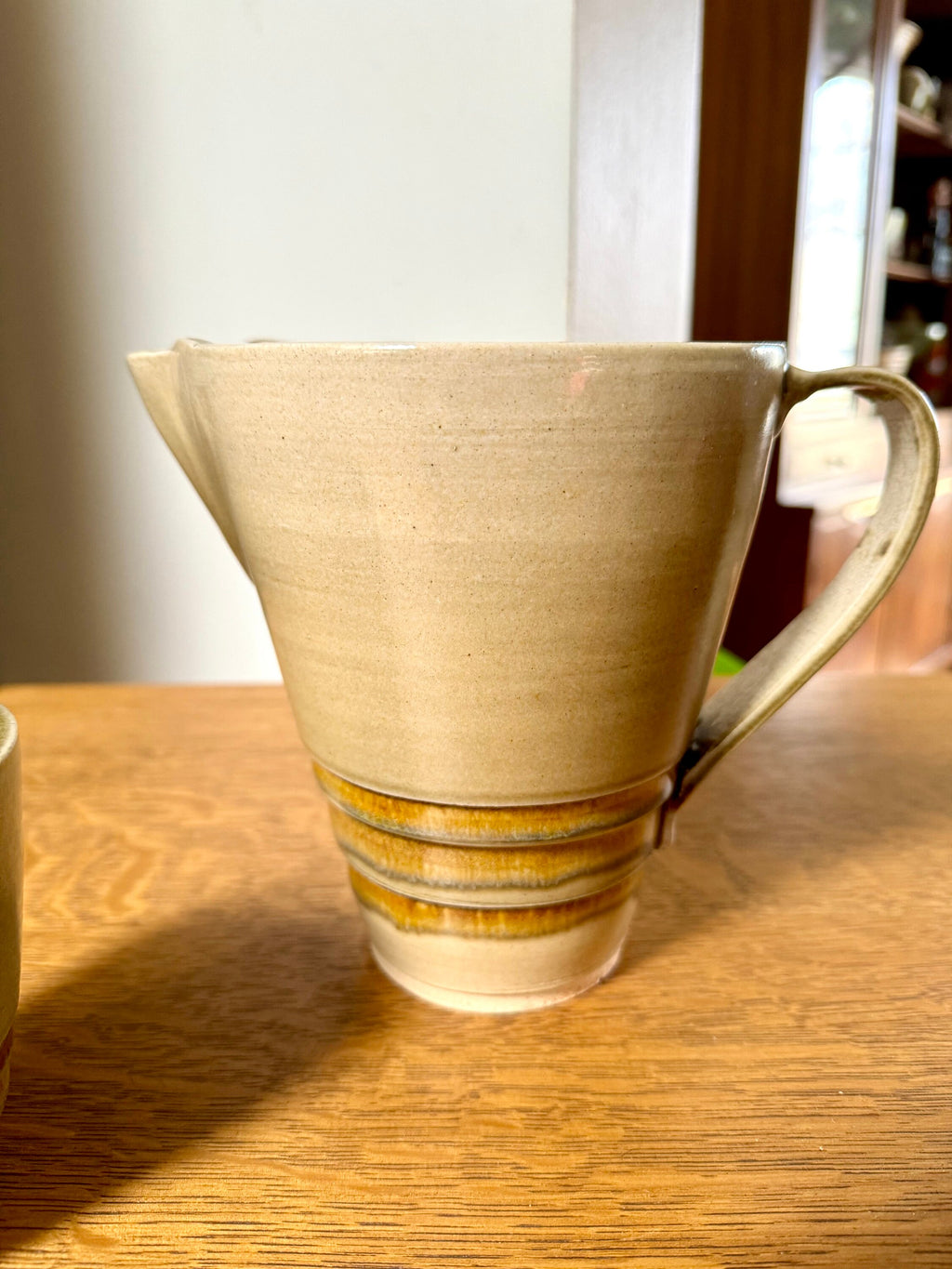 Vtg Stoneware Pottery Pitcher and 2 Cups | Ceramic Pitcher and Mugs | Glazed Stoneware Drinking Set