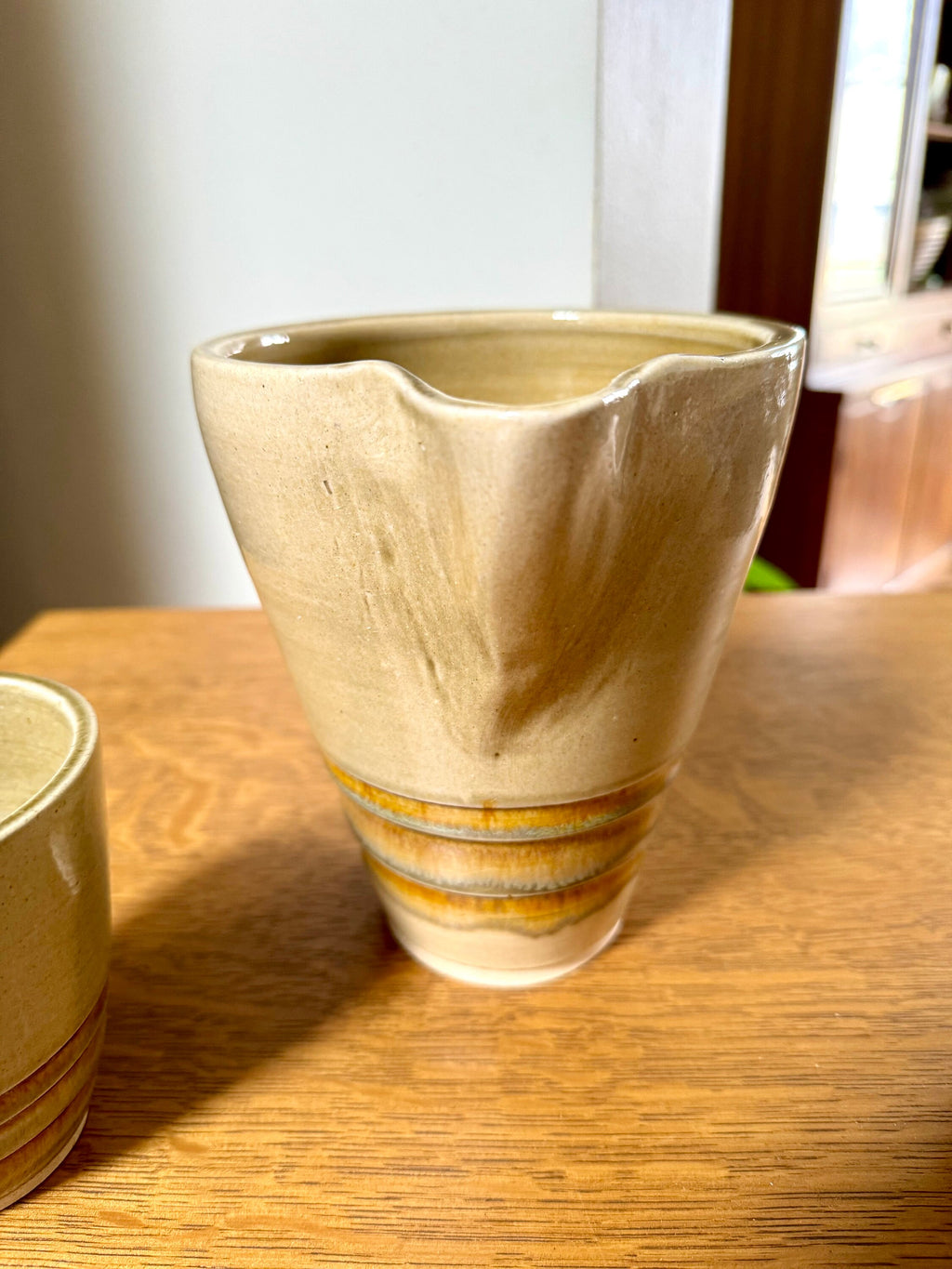 Vtg Stoneware Pottery Pitcher and 2 Cups | Ceramic Pitcher and Mugs | Glazed Stoneware Drinking Set