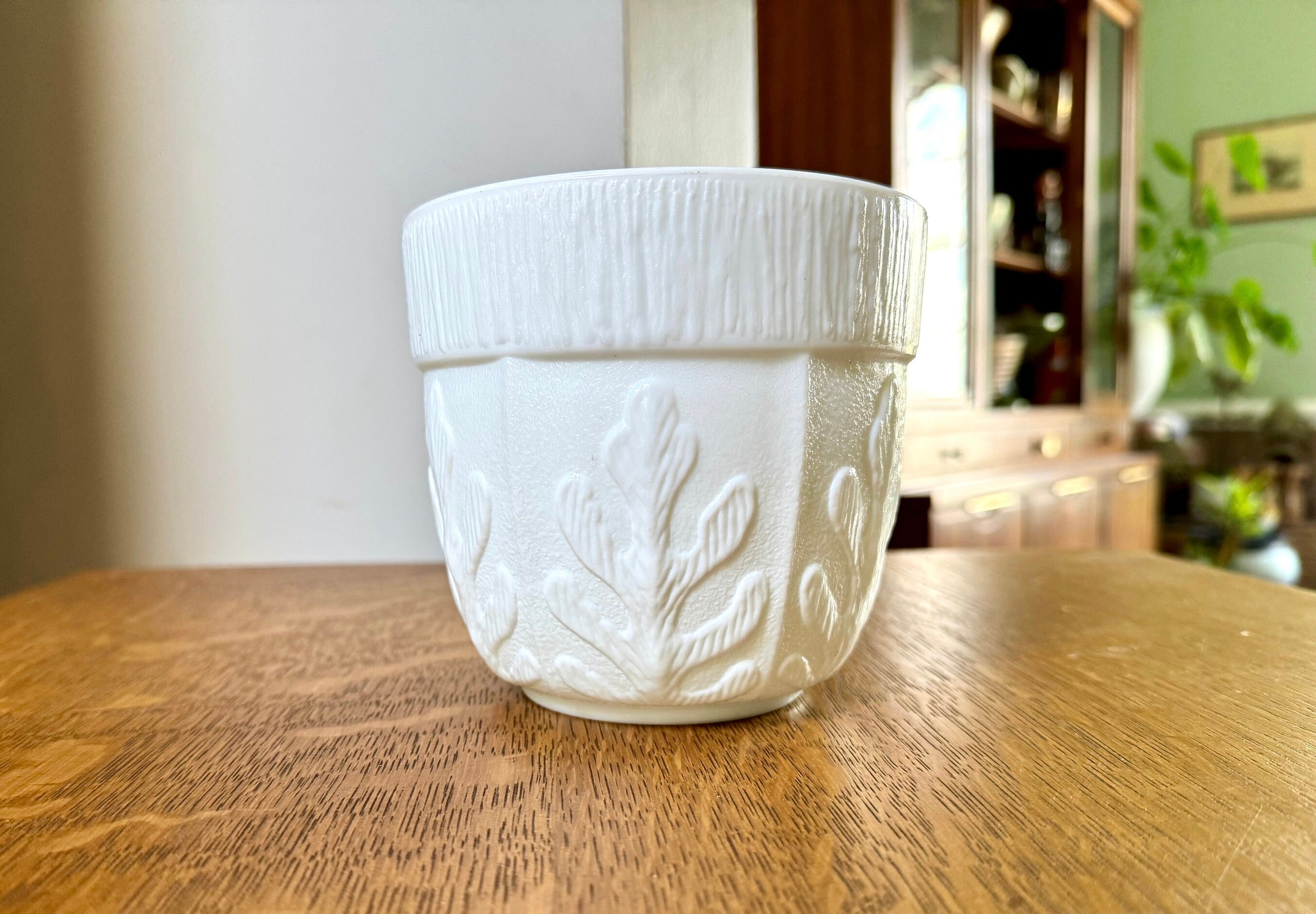 Vtg FTD White Planter | 1975 Milk Glass Planter | Oak Leaf White Glass Planter | Milk Glass FTD Pot