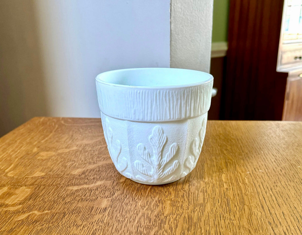 Vtg FTD White Planter | 1975 Milk Glass Planter | Oak Leaf White Glass Planter | Milk Glass FTD Pot