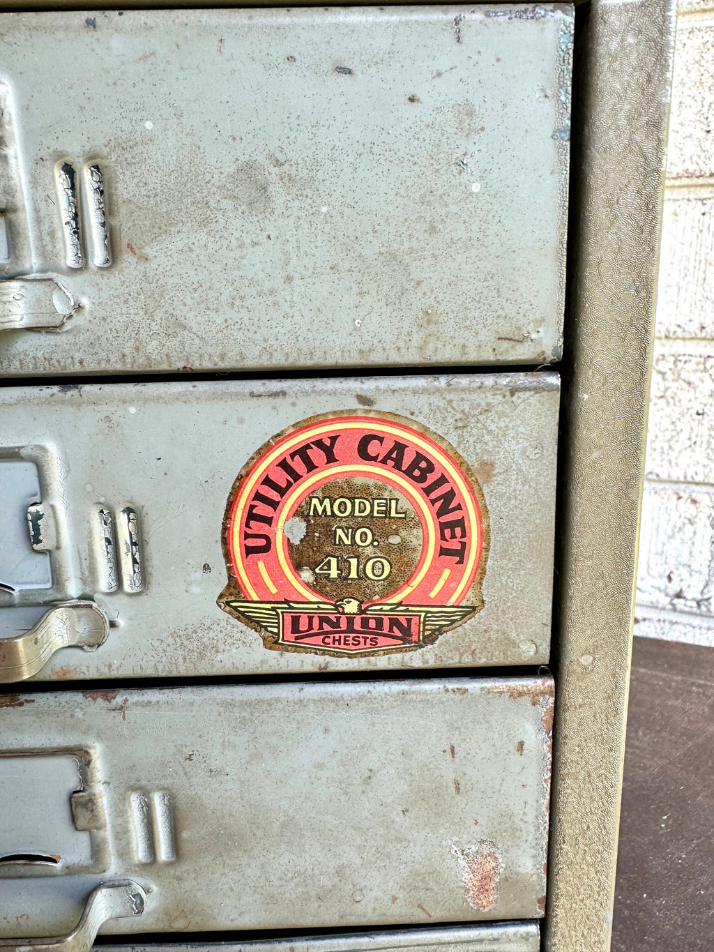 Vtg Rustic Union Cabinet | Rustic Metal 4 Drawer Desktop Organizer| Industrial Union Chest 410 | 4 Drawer Parts Bin