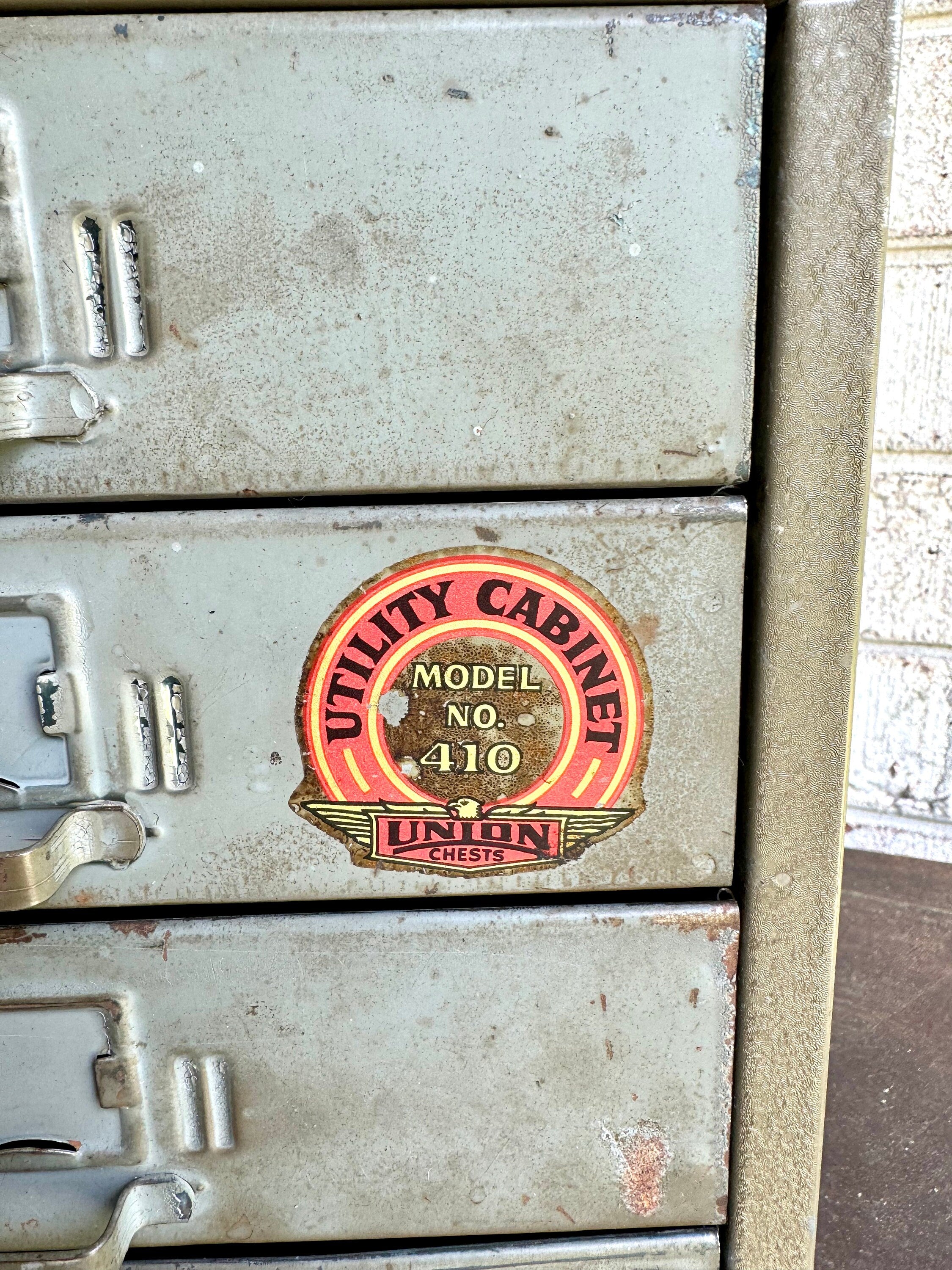Vtg Rustic Union Cabinet | Rustic Metal 4 Drawer Desktop Organizer| Industrial Union Chest 410 | 4 Drawer Parts Bin