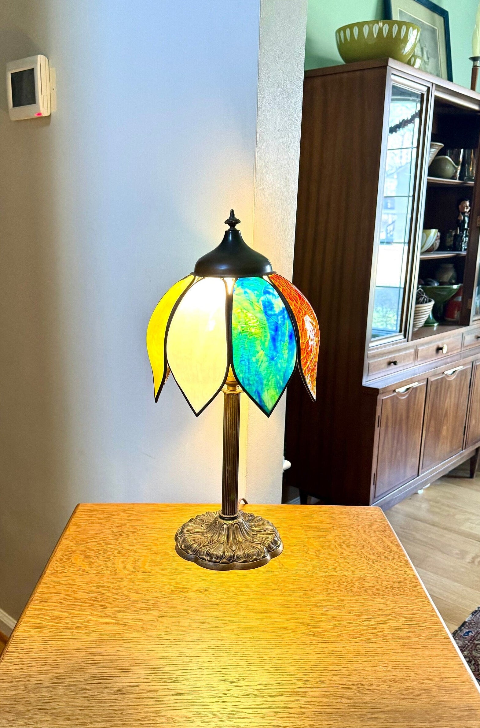 Vtg Miller 952 Slag Glass Lamp | Ornate Miller Base with Multicolor Slag Glass Shade | Slag Glass Desk Lamp | Miller Lamp Company 952