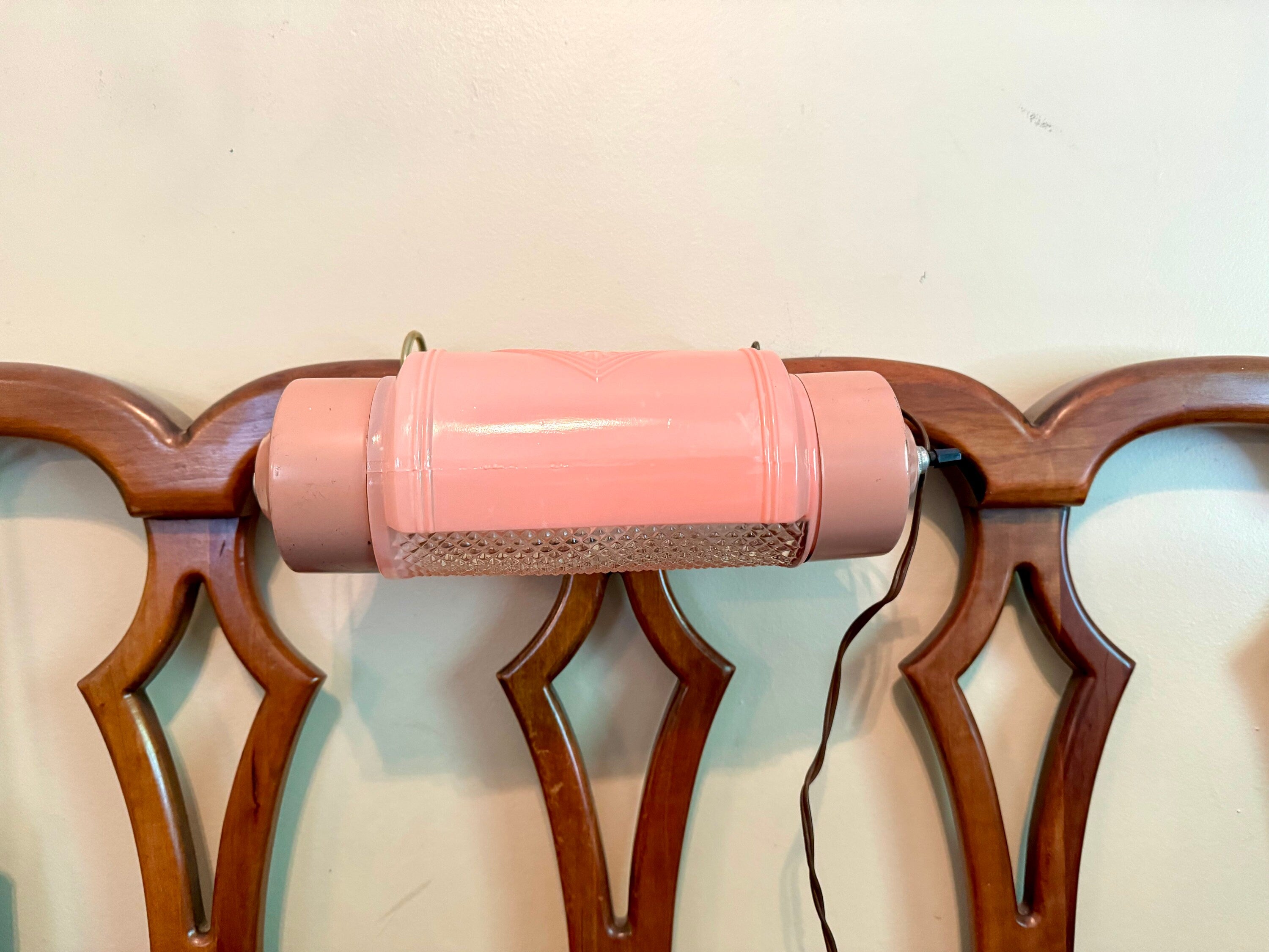 Vintage Art Deco Headboard Lamp | Pink Glass Headboard Lamp | Art Deco Reading Lamp | In bed Reading Lamp | Pink Pressed Glass Reading Lamp