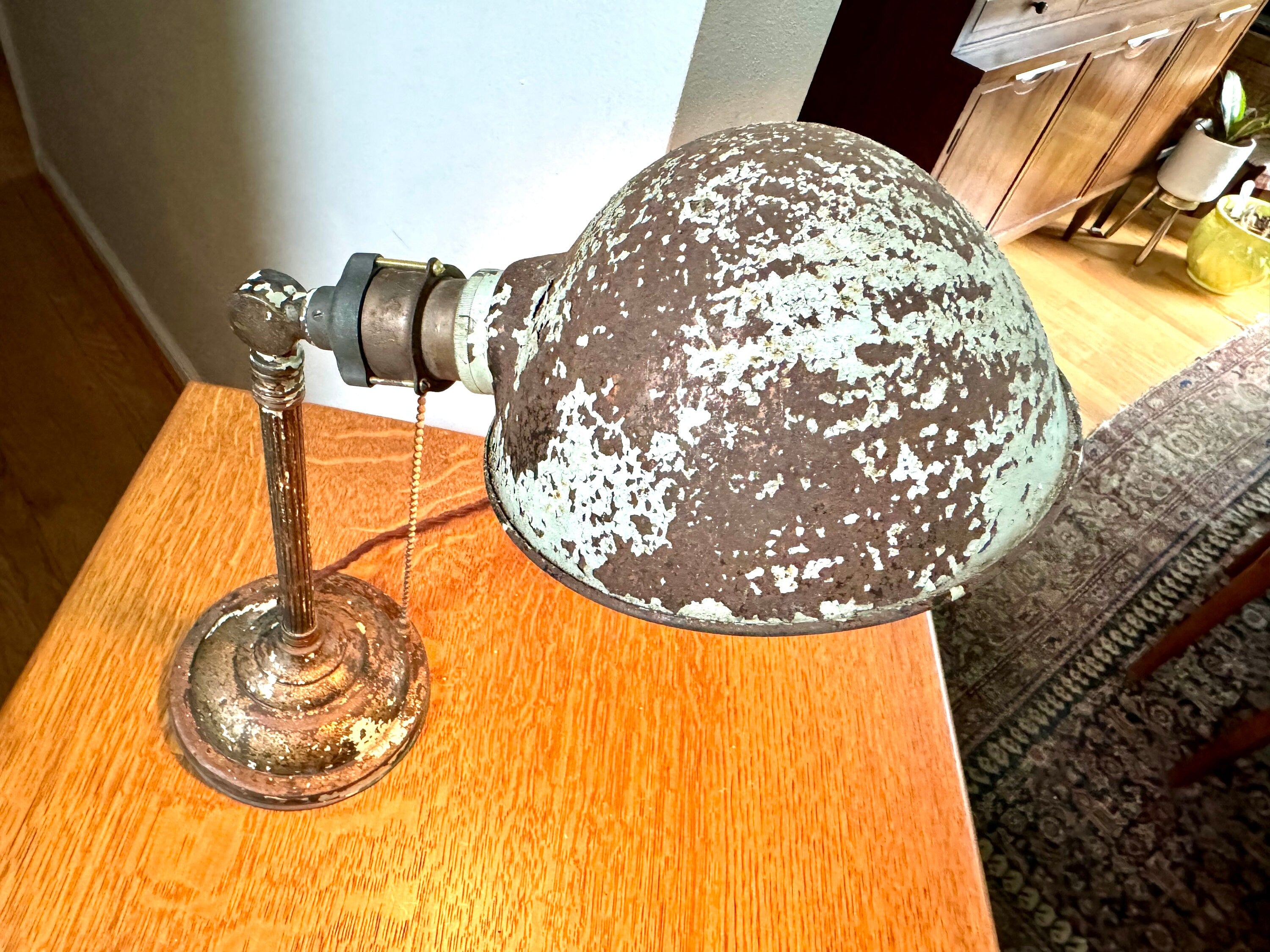 Vintage Industrial Art Decor Lamp | Industrial Pillar Lamp | Rustic Desk Lamp | Antique Desk Lamp | Distressed Art Deco Lamp | Rewired Lamp
