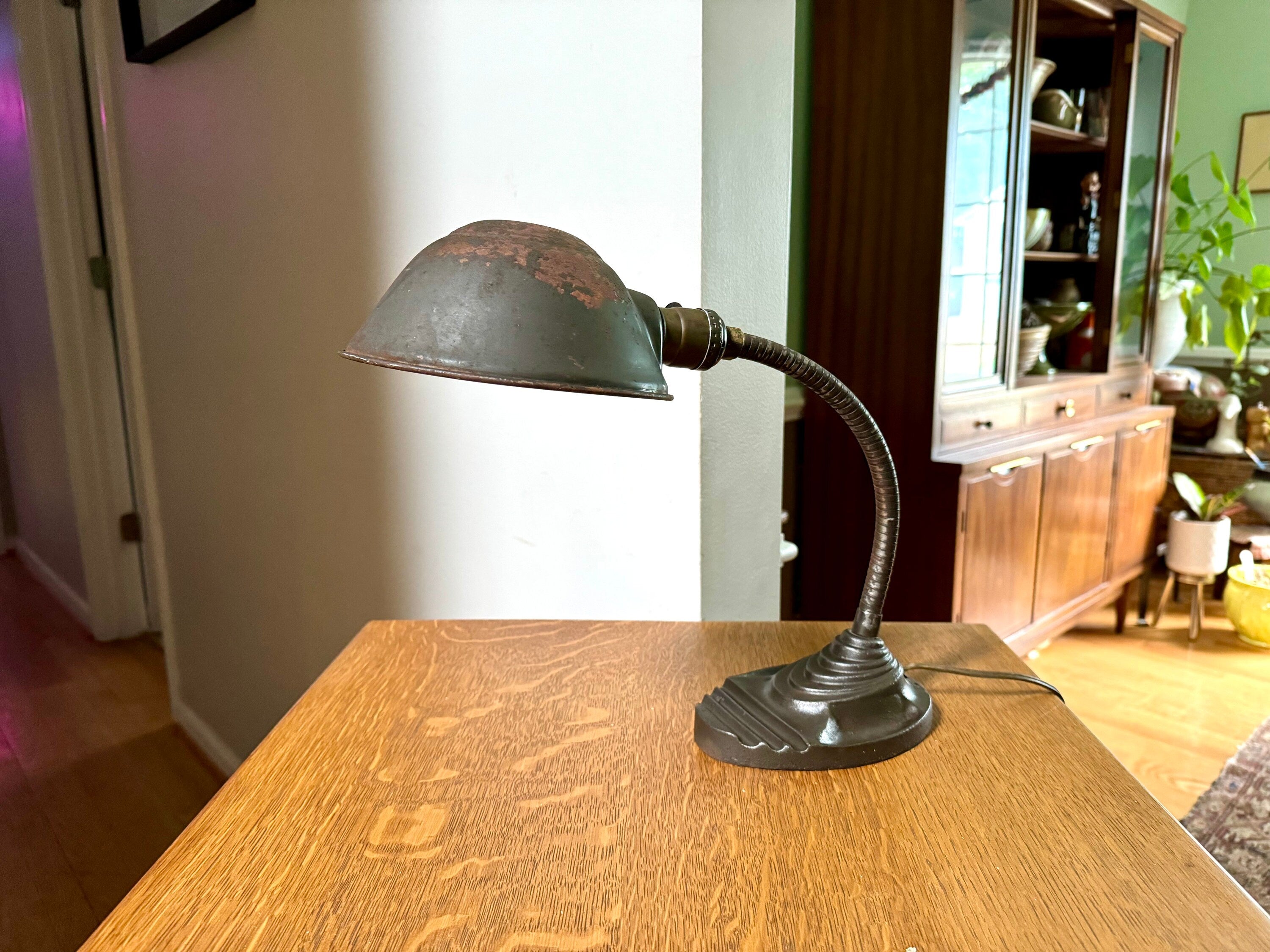 Vintage Eagle Goose Neck Lamp | Industrial Adjustable Desk Lamp | Eagle Cast Iron Desk Lamp | Distressed Metal Desk Lamp | Rustic Desk Lamp