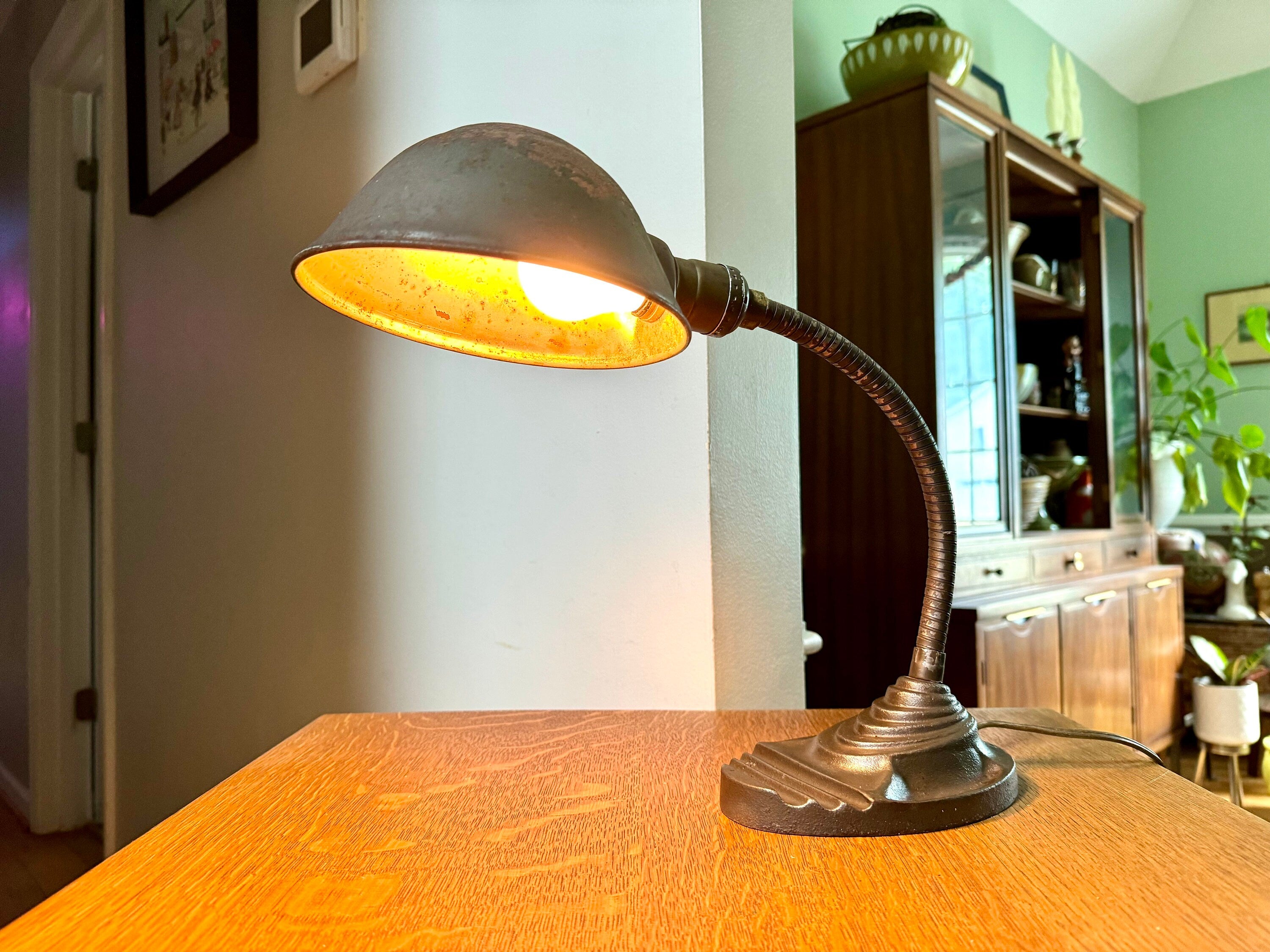 Vintage Eagle Goose Neck Lamp | Industrial Adjustable Desk Lamp | Eagle Cast Iron Desk Lamp | Distressed Metal Desk Lamp | Rustic Desk Lamp