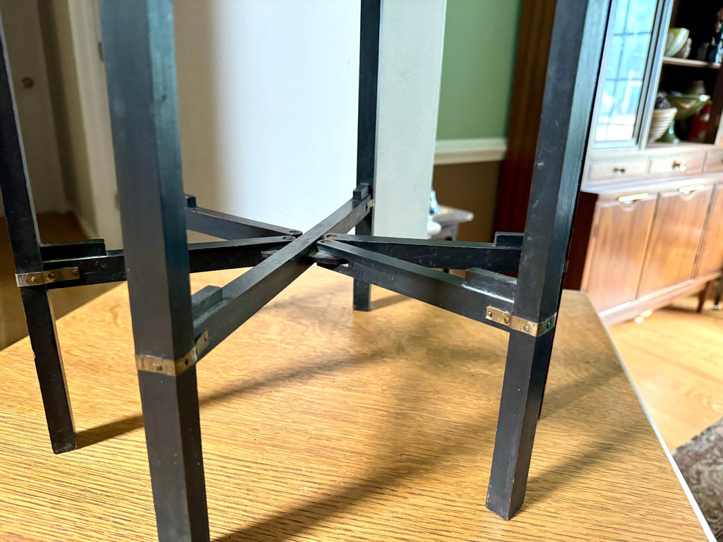 Vintage 6 Legged Folding Plant Stand | Chinese Folding Wood Plant Stand | Asian Black Folding Stand