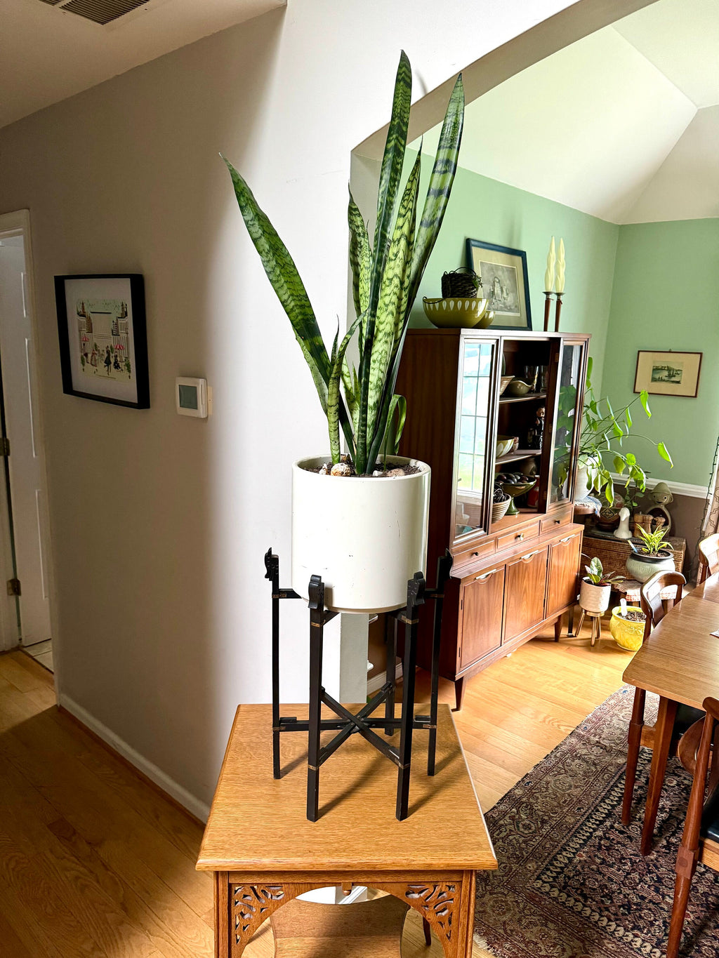 Vintage 6 Legged Folding Plant Stand | Chinese Folding Wood Plant Stand | Asian Black Folding Stand