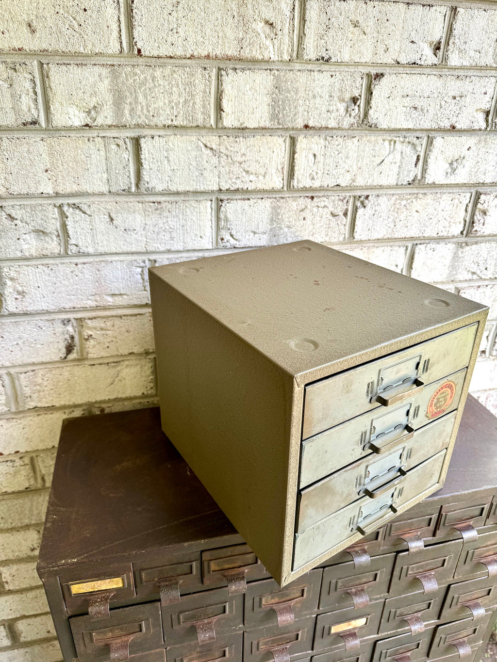 Vtg Rustic Union Cabinet | Rustic Metal 4 Drawer Desktop Organizer| Industrial Union Chest 410 | 4 Drawer Parts Bin